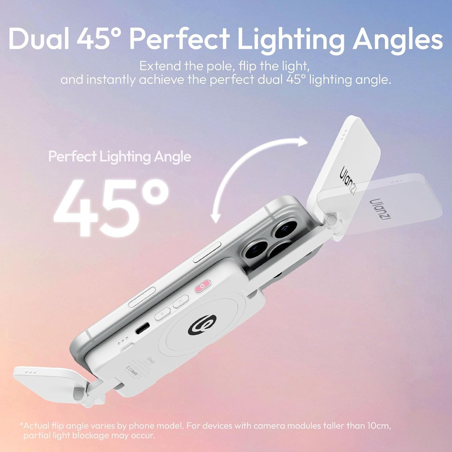 Detalle de ULANZI GL01 Magnetic Phone Light, Dual-Sided LED, 410 Lux, USB-C