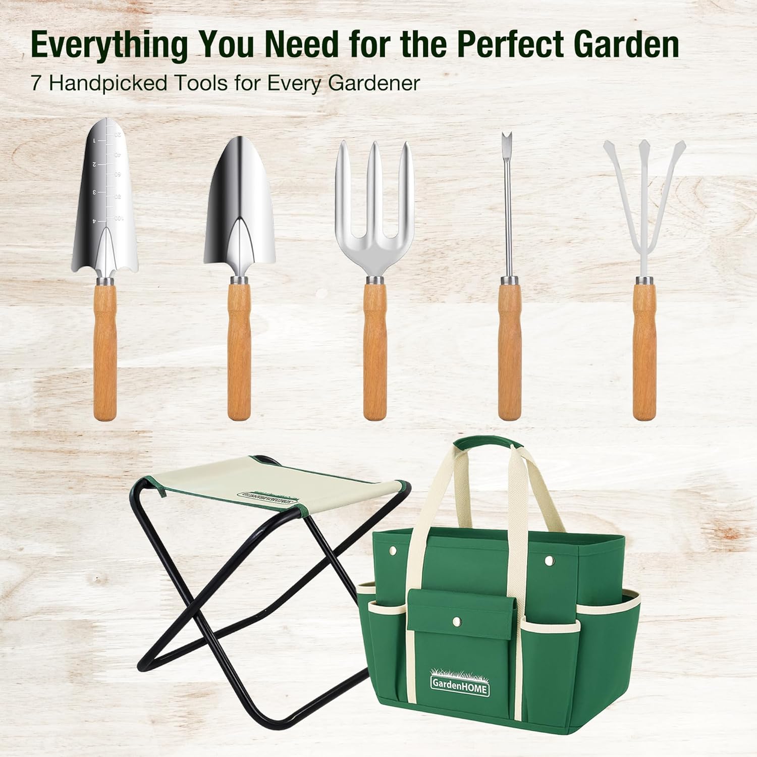 Thumbnail 4 de GardenHOME Garden Tool Set: Stainless Steel 7 Piece with Folding Stool and Detachable Tote