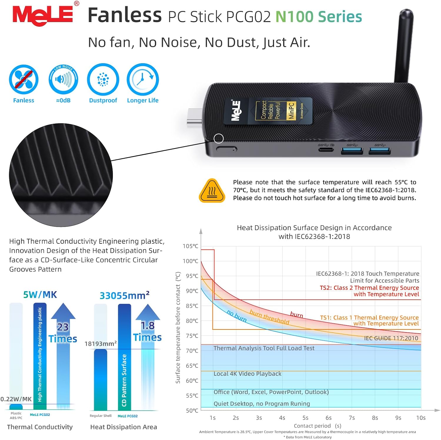 Thumbnail 6 de MeLE Upgraded PCG02 Fanless Mini PC Stick with Windows 11 Pro, N100 CPU, 8GB RAM, 256GB SSD