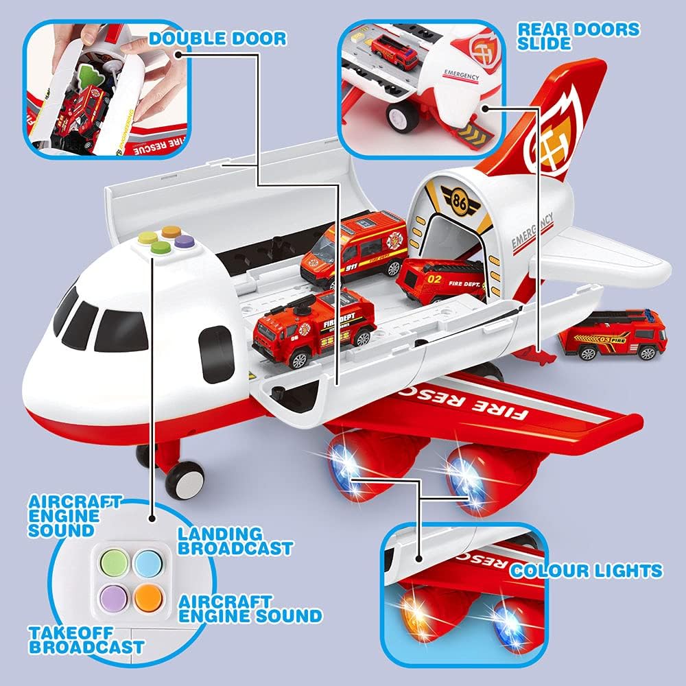 Thumbnail 1 de Dwi Dowellin Airplane Toy with Fire Truck Cars and Play Mat