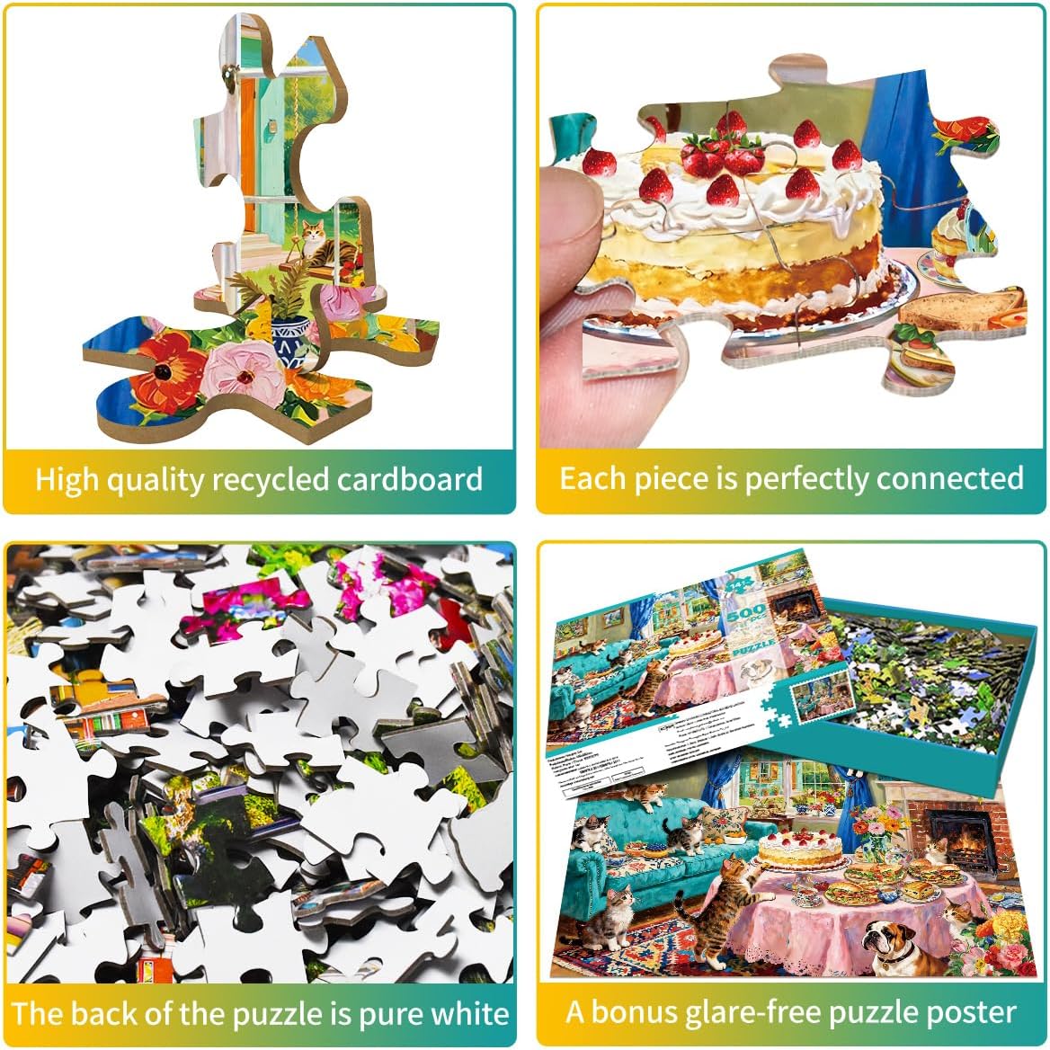 Detalle de HUADADA 500-Piece Whimsical Tea Party Jigsaw Puzzle for Adults (Kitten Scene) with Poster Reference