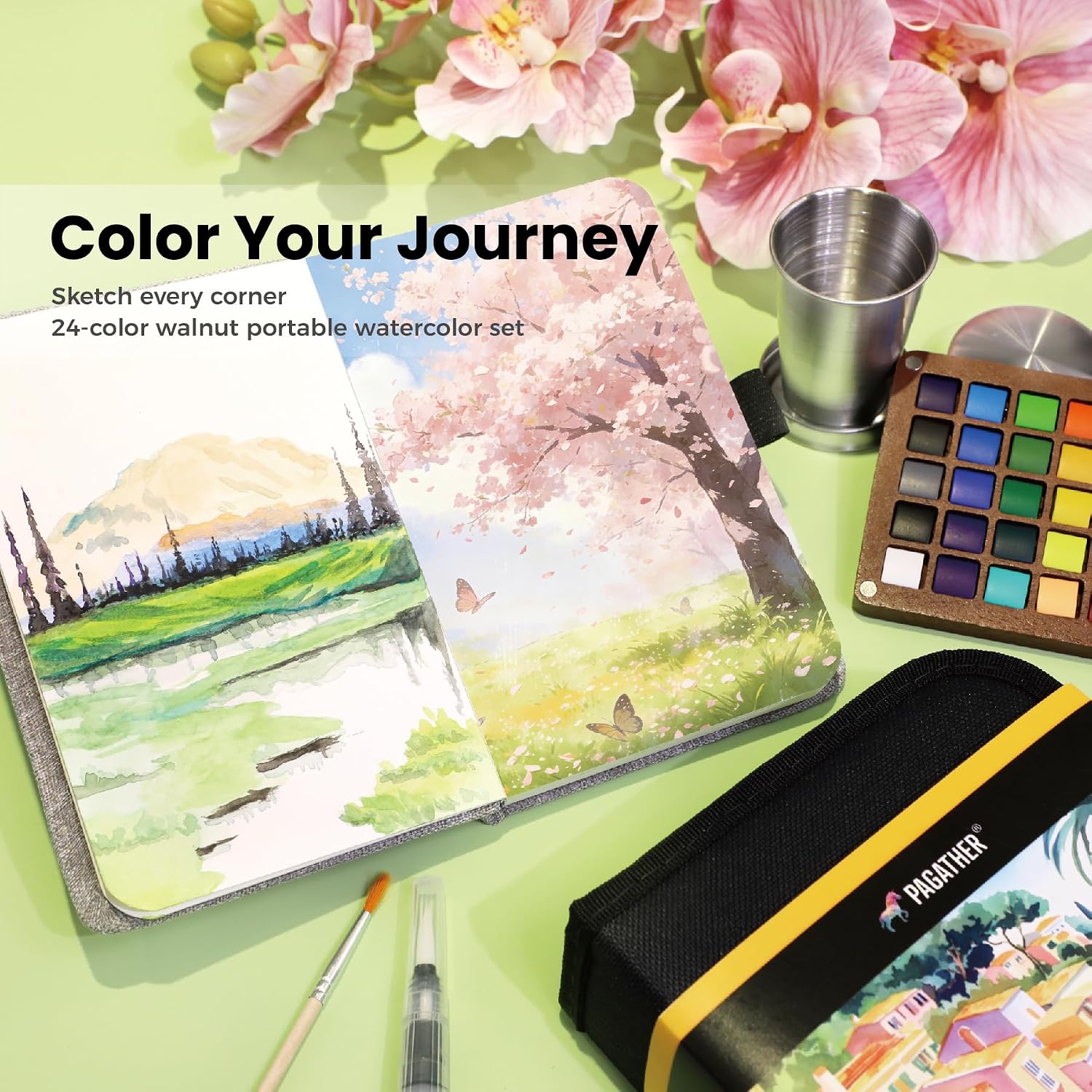 Detalle 2 de Pagather 24 Colors Mini Watercolor Travel Set: Portable All-in-One Kit for Creatives