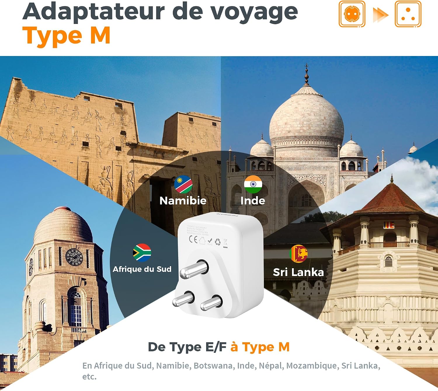 Detalle 2 de TESSAN Adaptateur Afrique du Sud 2500 W