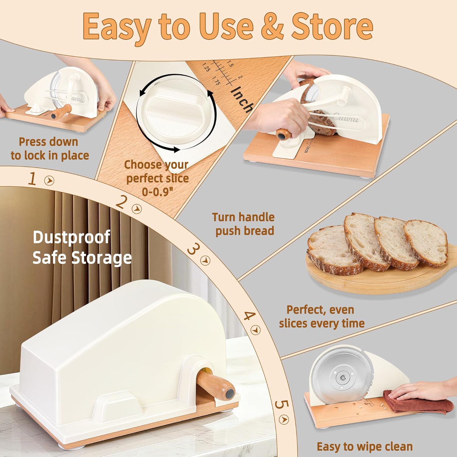 Thumbnail 4 de CAWIU Upgraded Manual Bread Slicer for Homemade Sourdough — Adjustable Thickness Cutter with Hand Crank