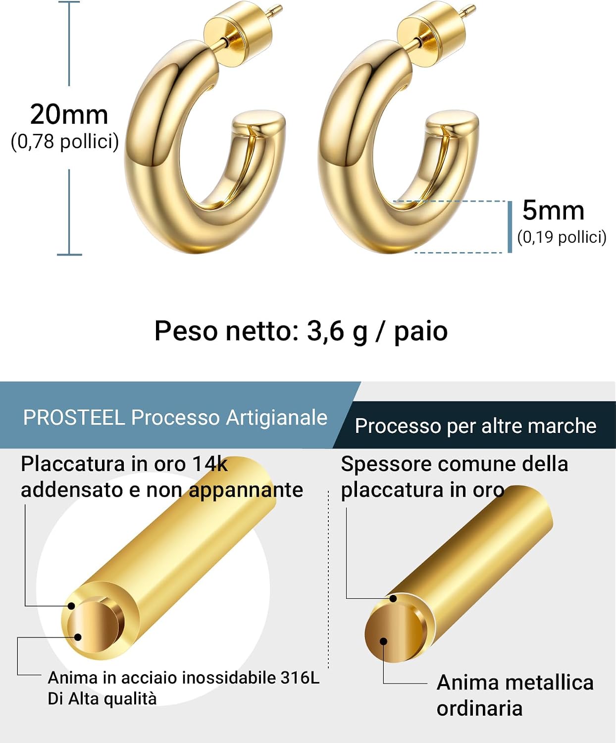 Thumbnail 4 de PROSTEEL Orecchini a Cerchio Colonna Circolare Vuoto 20/30/40/60/80 mm — Leggerezza e stile per ogni look