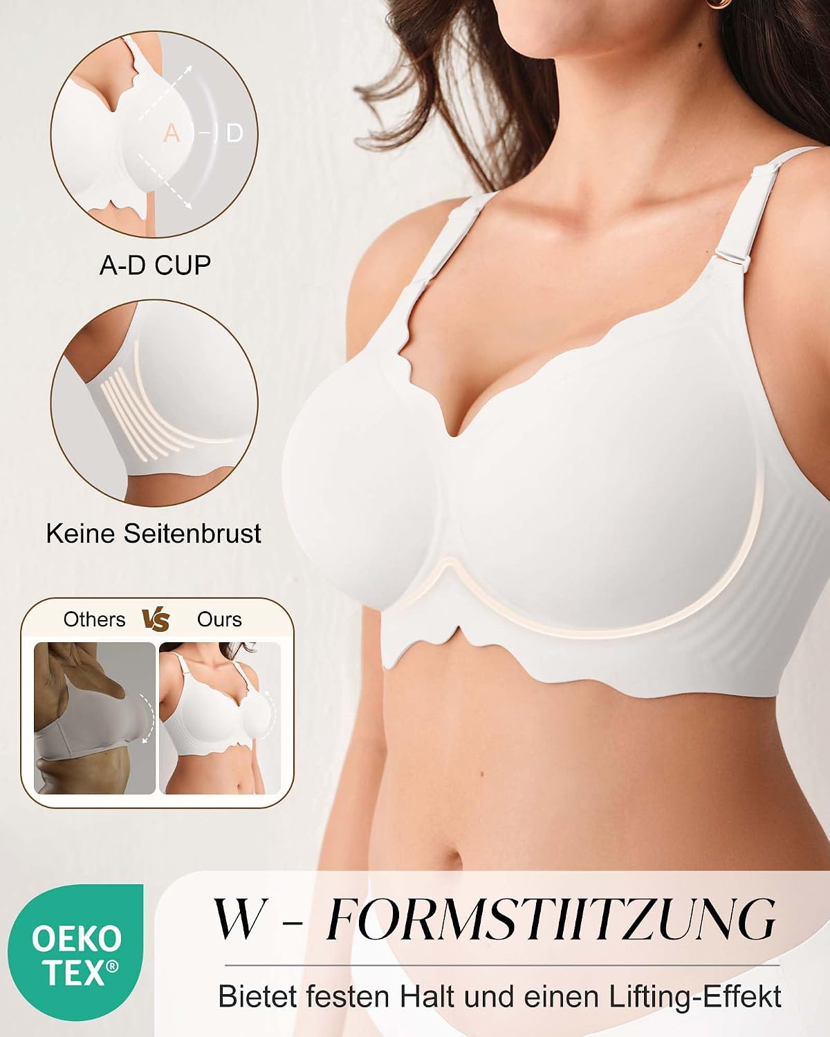 Detalle 2 de SHARICCA Glatter BH Damen Ohne Bügel Tiefem V-Ausschnitt Push Up Bralette – nahtlos, bequem und formgebend