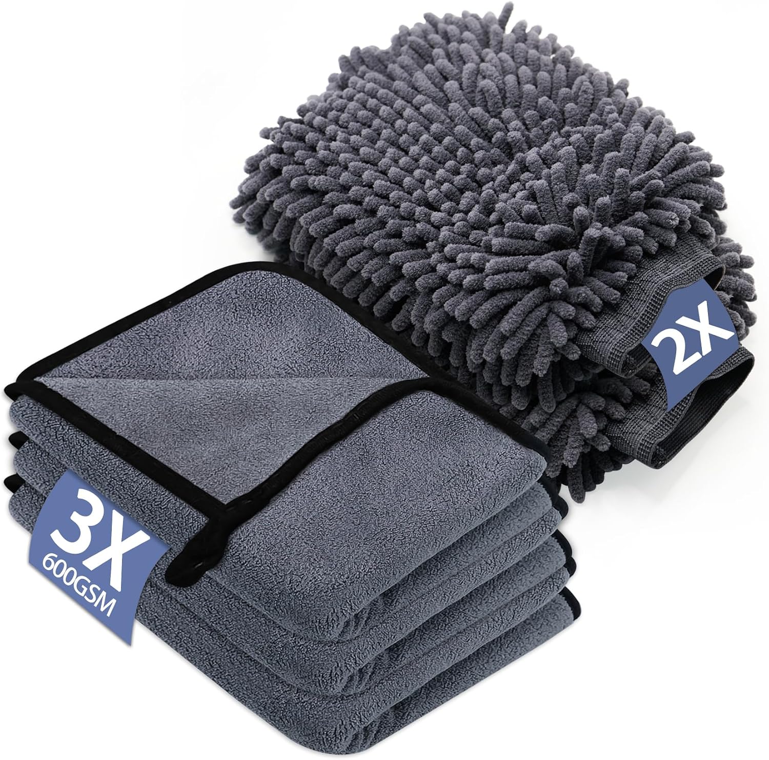 Detalle de KALBIGRO 5-delige microvezelset voor autoverzorging met 3 doeken en 2 washandschoenen