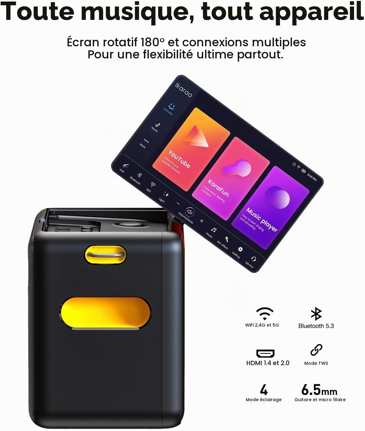 Detalle 2 de Ikarao Break X2 karaoke-installatie met 10,1-inch touchscreen en 2 microfoons