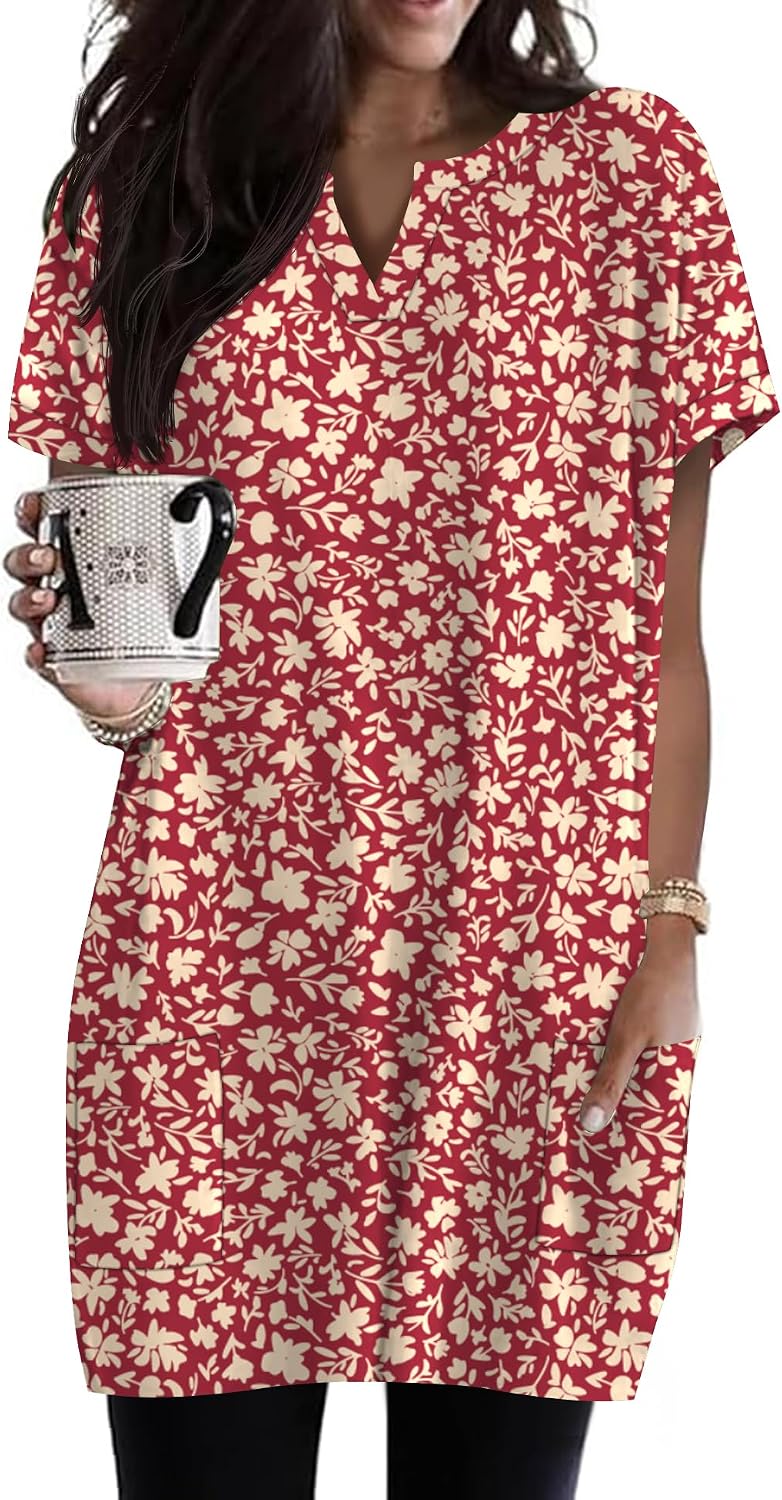 Thumbnail 6 de Rapbin Tunika Damen Kurzarm Sommer V-Ausschnitt Lockeres Longshirt mit Taschen – Große Größen