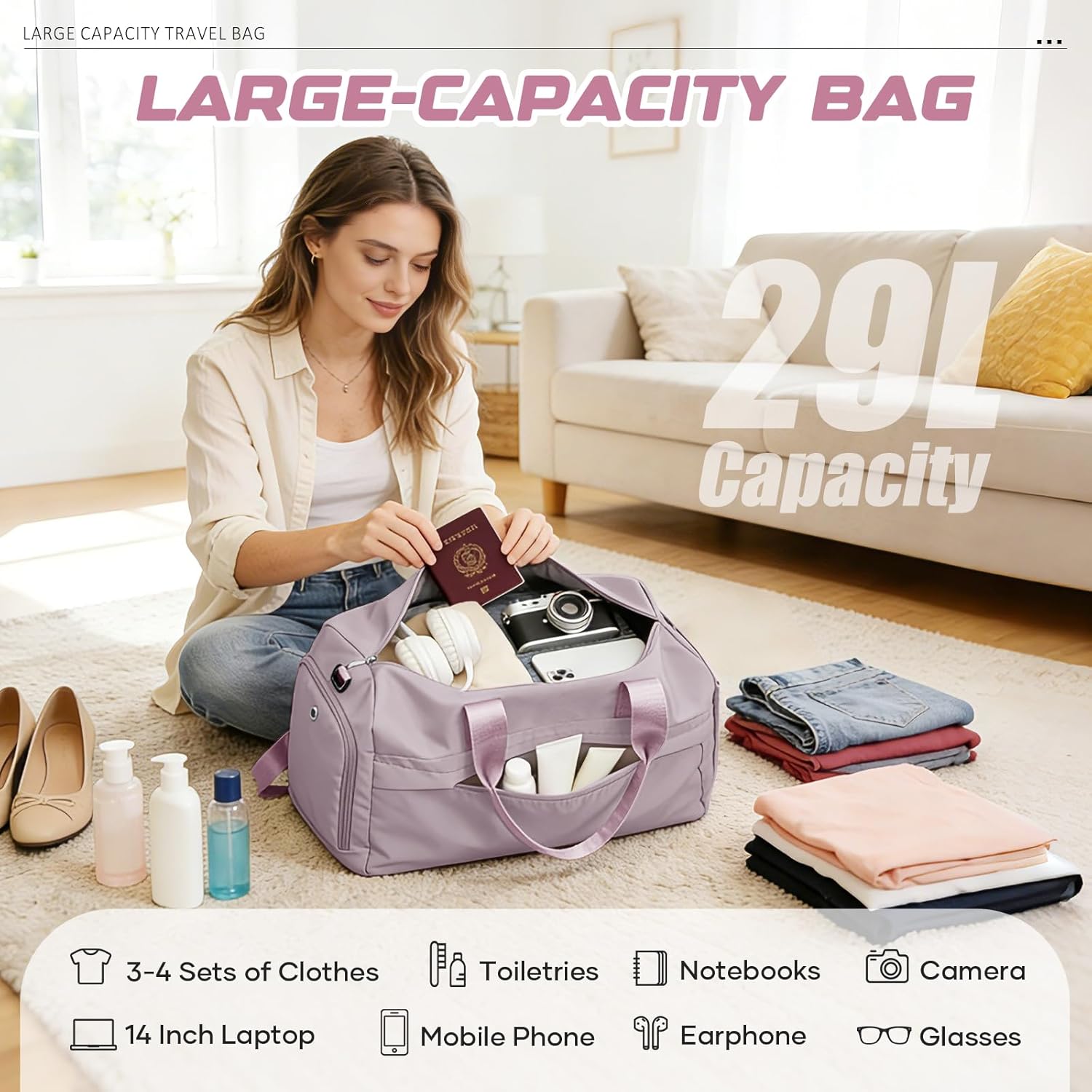 Thumbnail 3 de WEPLAN Gym Bag: Lotus Pink Waterproof Duffle for Workouts, Travel and More