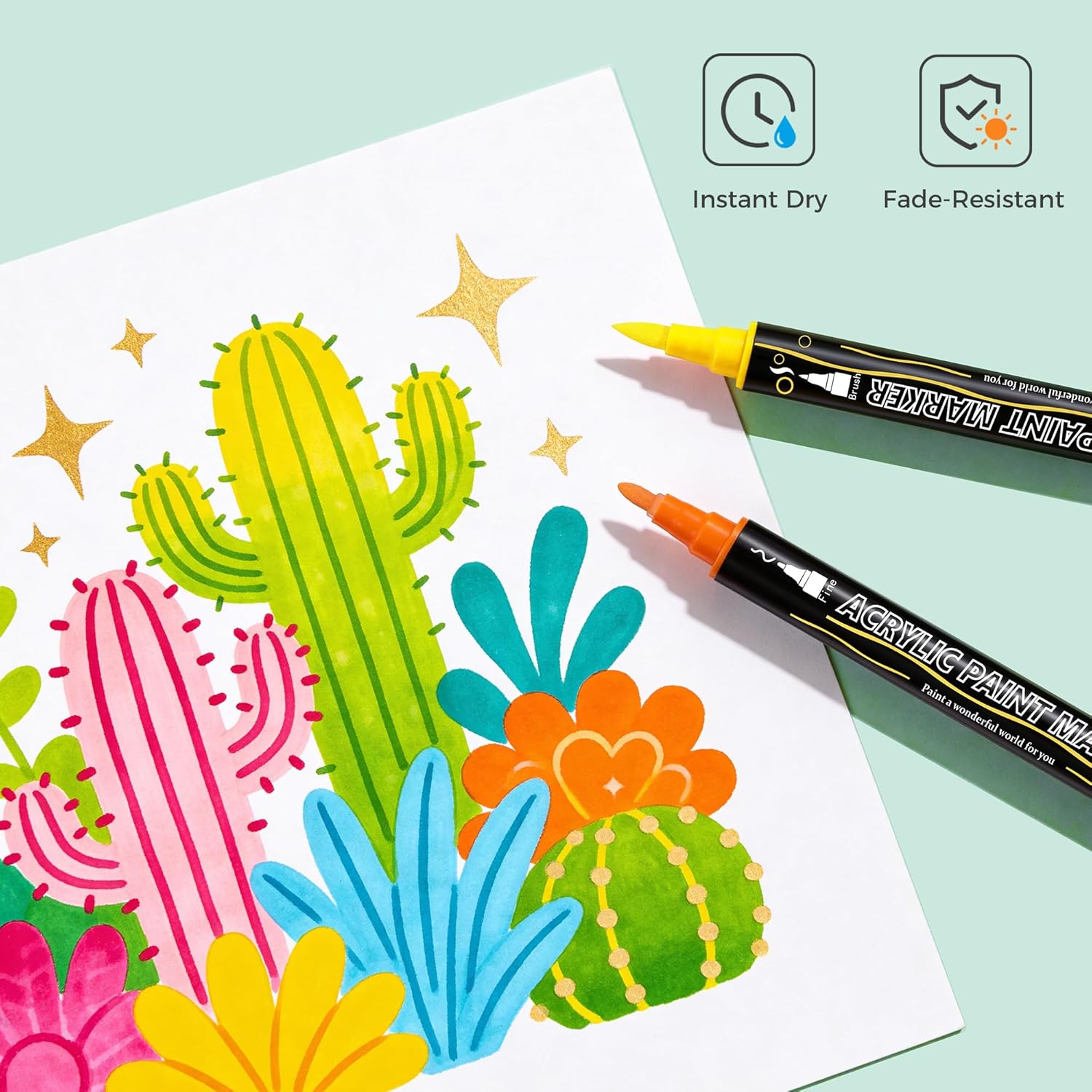 Thumbnail 4 de 120 Colour Acrylic Marker Pens – Dual Tip Fast-Dry & Water-Based Paint Pens for Rock, Wood, Canvas & Ceramic