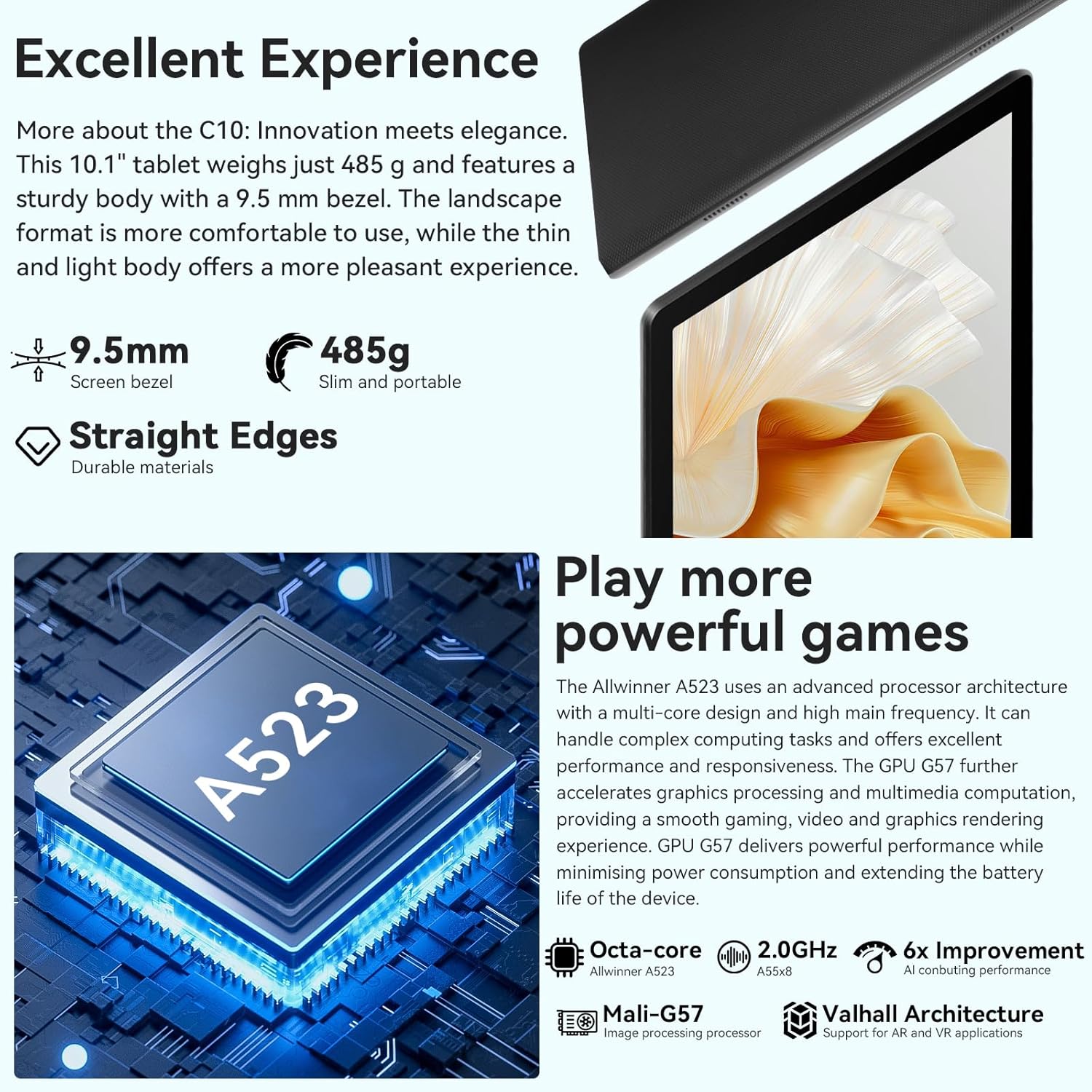 Detalle de Whitedeer Android Tablet 10 Zoll – Android 15, Octa-Core, 20GB RAM, 64GB ROM + 1TB erweitert