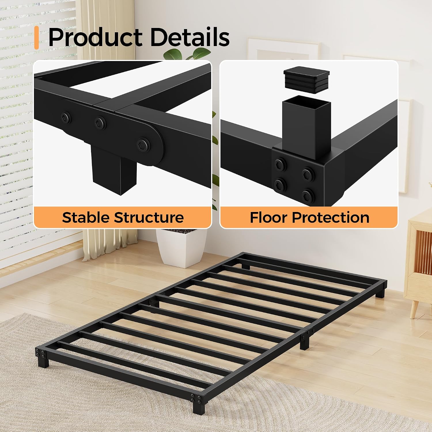 Detalle 2 de Lurxhome LH-0015-T Twin Metal Bed Frame, 4-Inch Low Profile