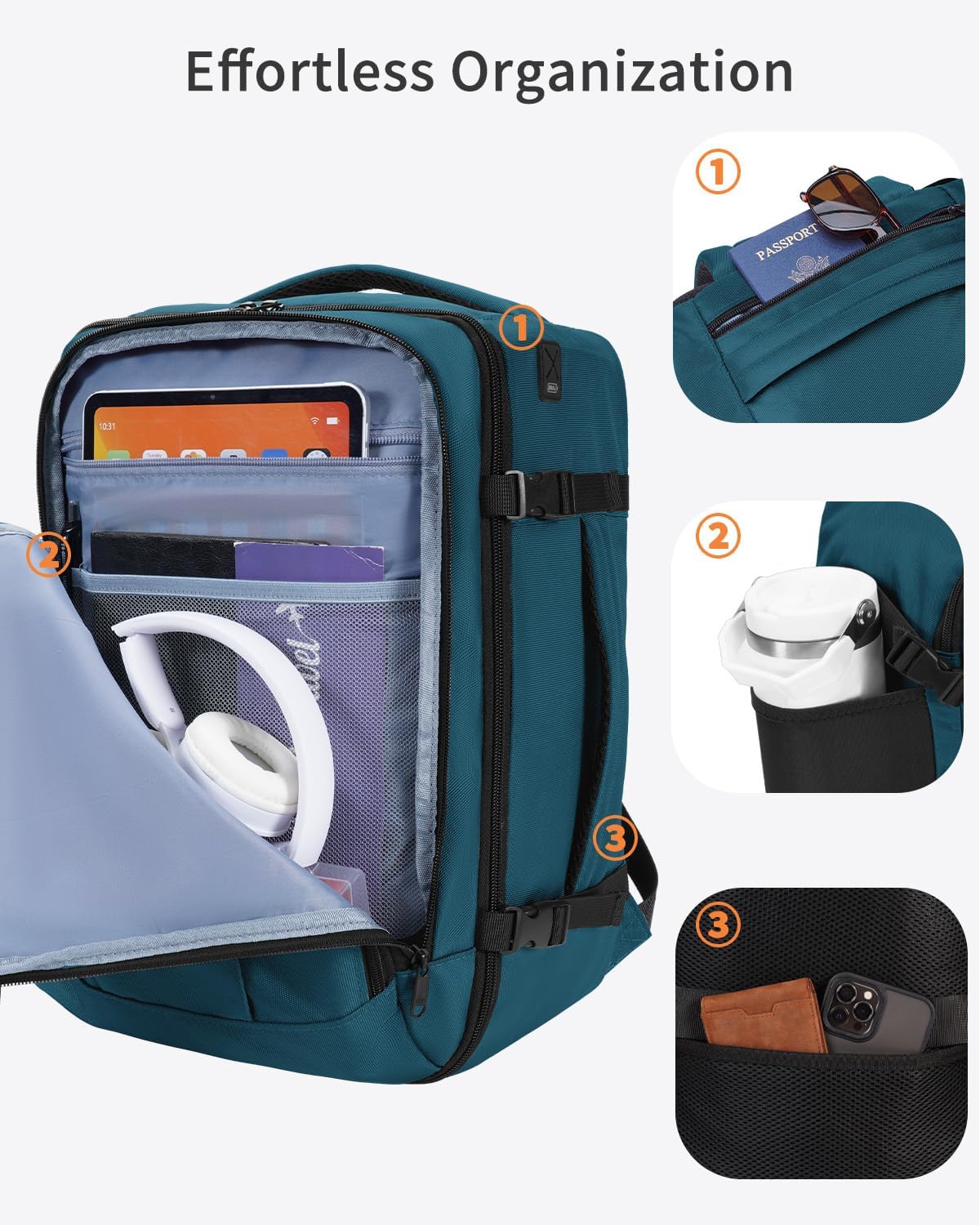 Thumbnail 3 de ECOHUB Ryanair Cabin Bag 40x20x25: 20L Recycled PET Underseat Backpack with USB Port