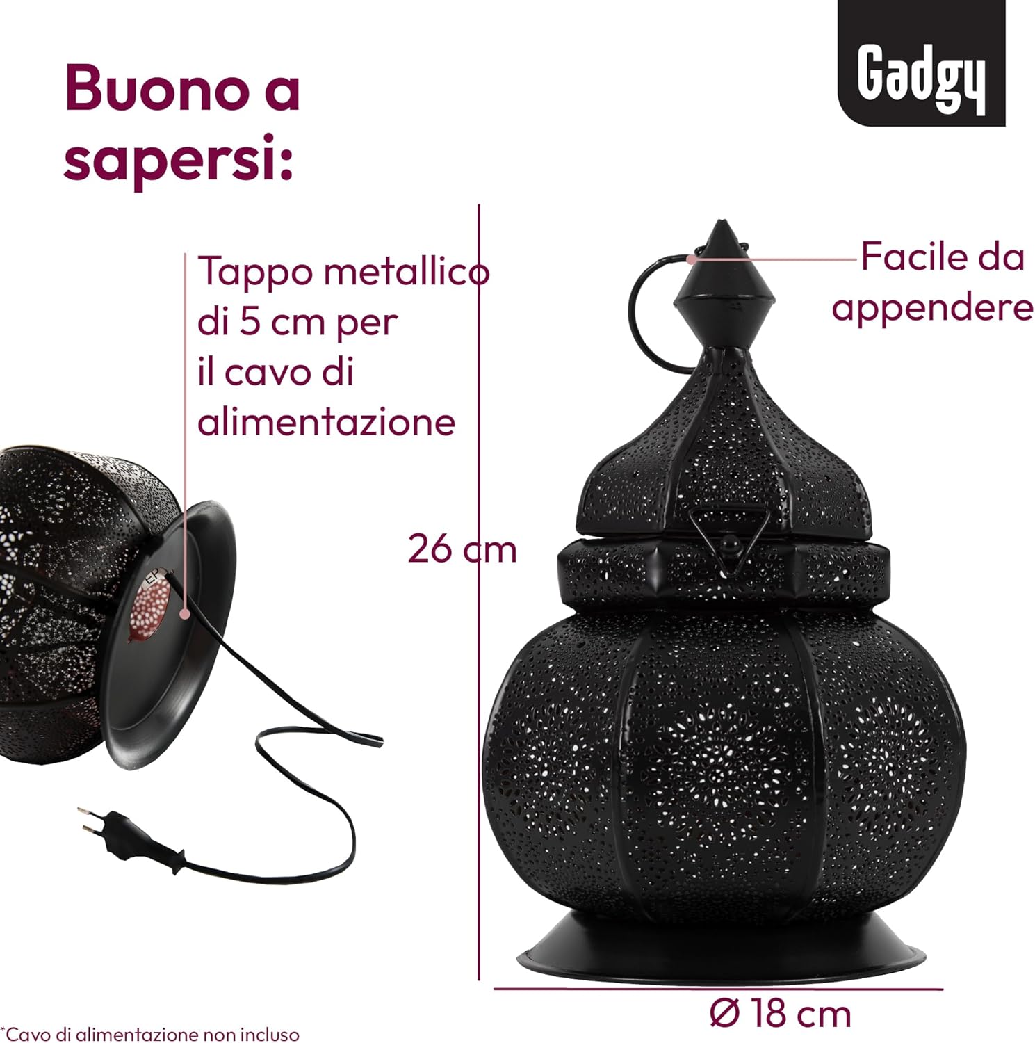 Thumbnail 2 de Gadgy Lampada Orientale in Metallo 26 cm con effetto ombra