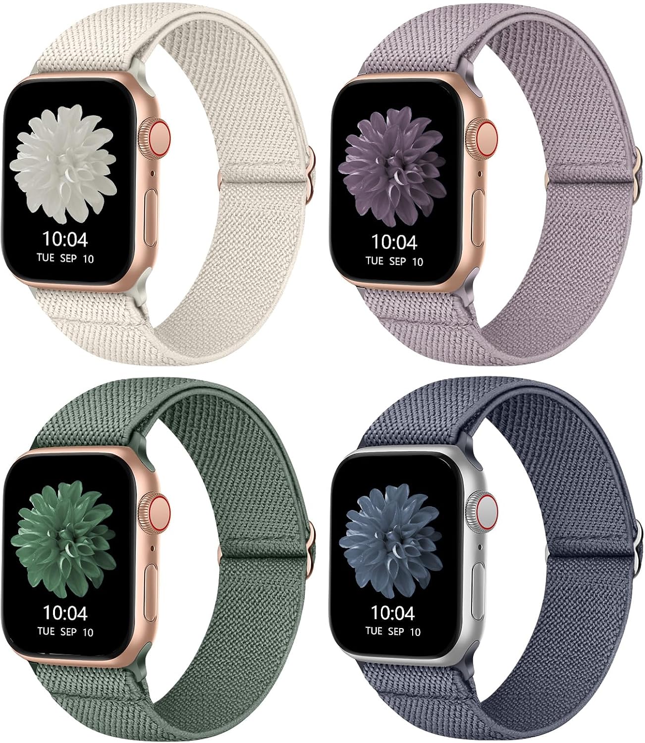 Detalle de CCnutri 4 Pack Stretchy Nylon Strap for Apple Watch (38–42mm, Ultra & SE-compatible) – Adjustable Sport Elastic Bands