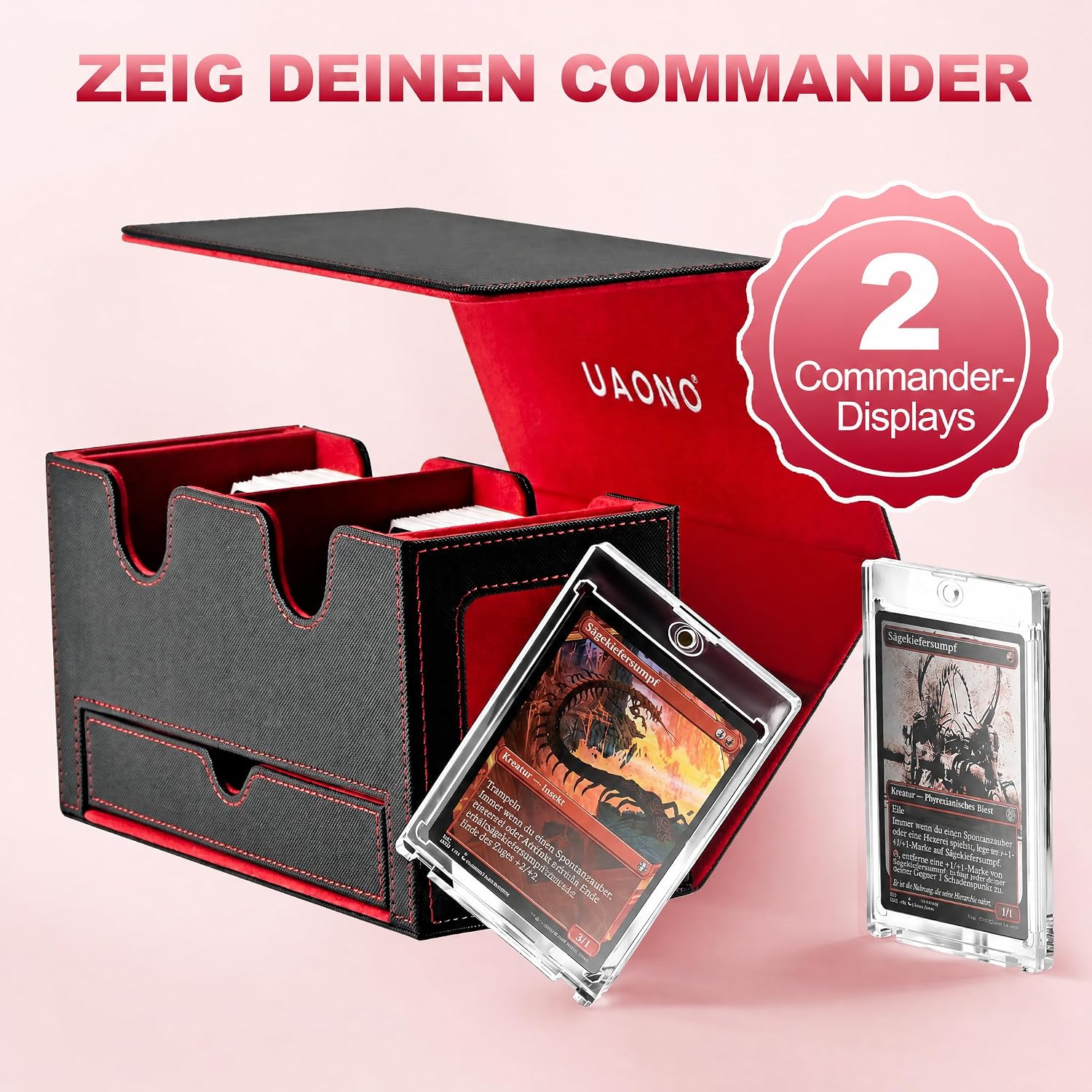 Detalle de UAONO MTG Deck-Box mit 2 Commander Displays – 250+ Karten, Würfelablage, patentiertes Design