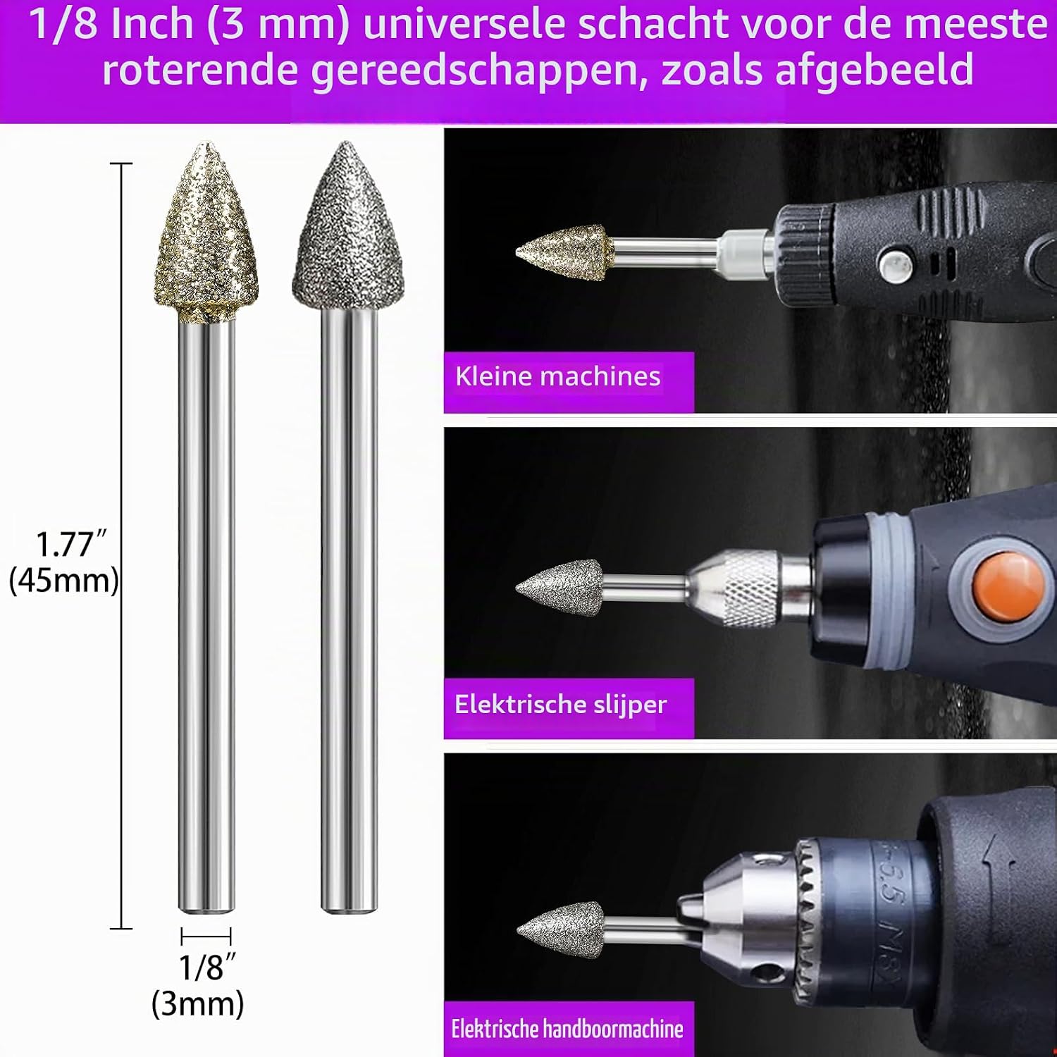 Thumbnail 4 de YURINWOO 20PCS-Diamond Bit-120 Grit diamantslijpbitjes, 1/8" schacht
