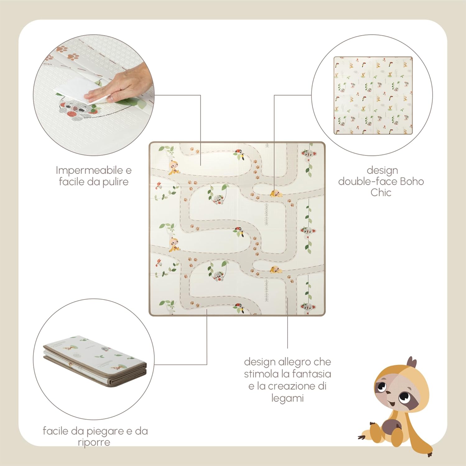 Thumbnail 2 de Tiny Love Tappeto Pieghevole Gioco Bambini XL 150x150 cm – Boho Chic, Double-face, Impermeabile e Pieghevole