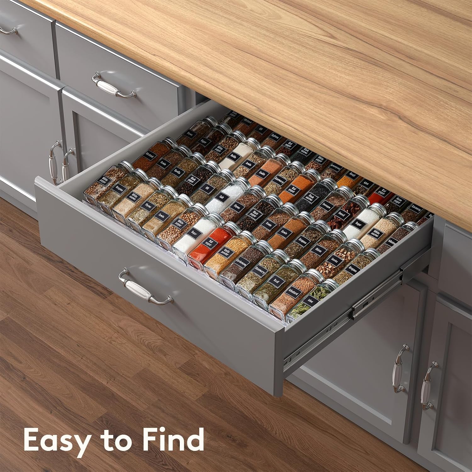 Detalle 1 de Lifewit 22025 Spice Drawer Organiser, Adjustable Four-Tier Rack, Set of 8