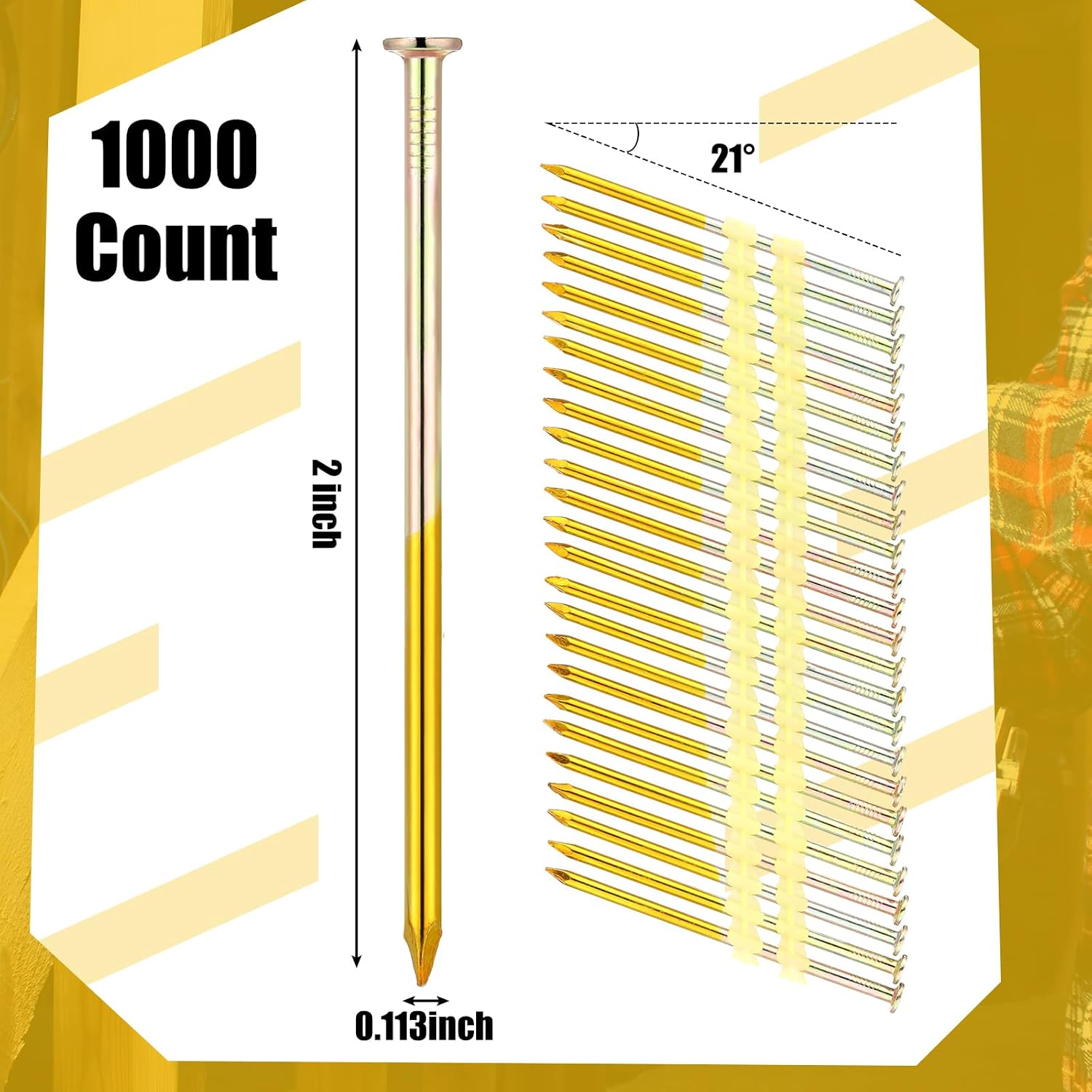 Thumbnail 1 de Pasimy 21度フレーミングネイル 2インチ×0.113インチ 亜鉛メッキ・プラスチック連結 1,000本