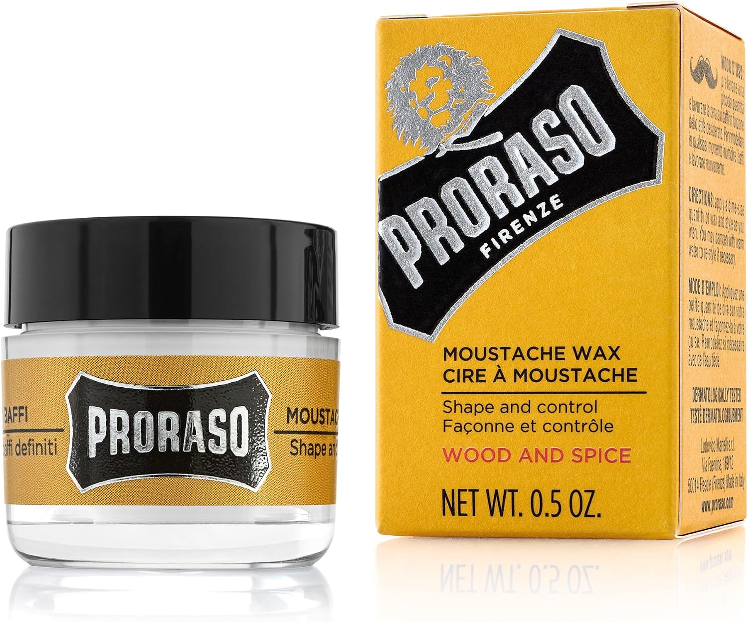Detalle de Proraso Moustache Wax Wood and Spice, 15ml Soft Wax with Shea Butter