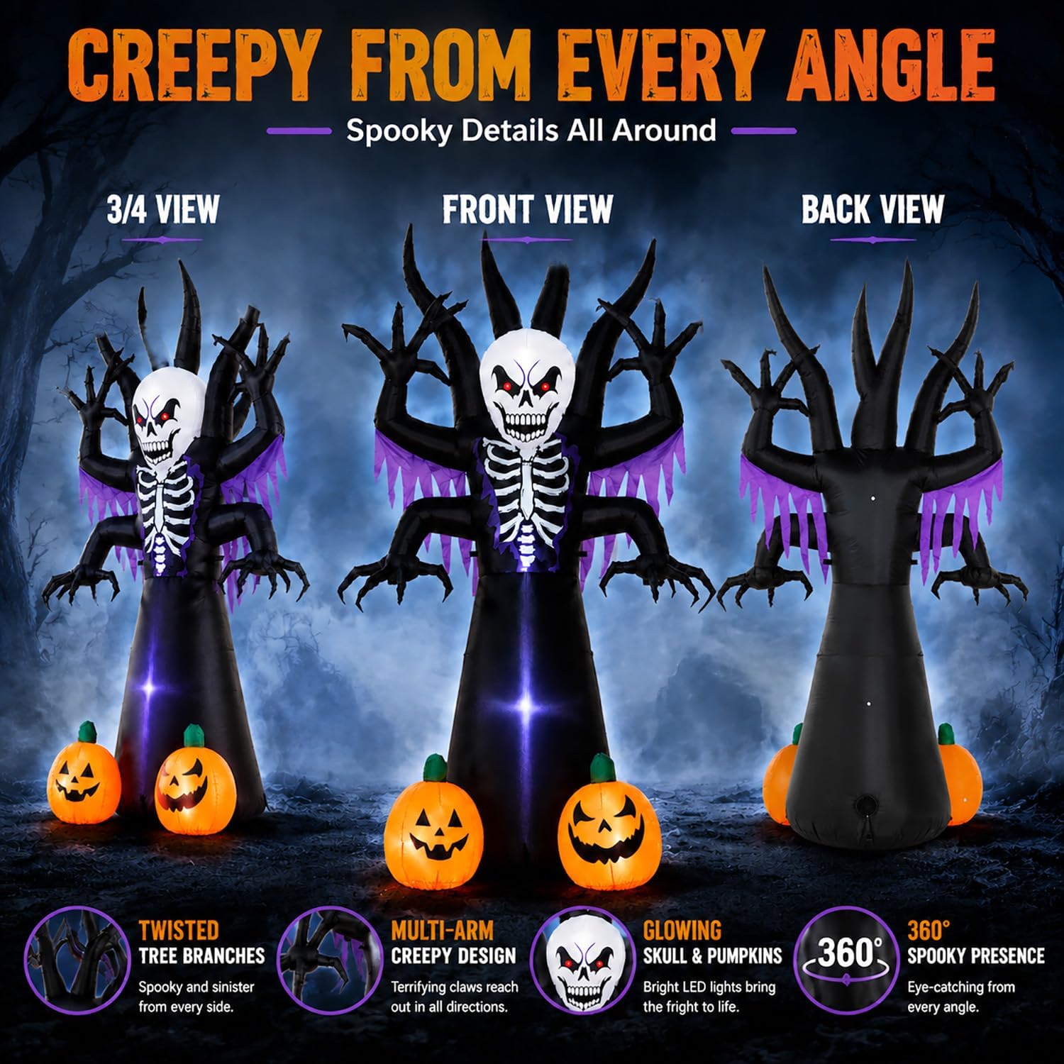 Detalle 2 de Toiyjofe Skeleton Tree 8-Foot Halloween Inflatable with LED Lights