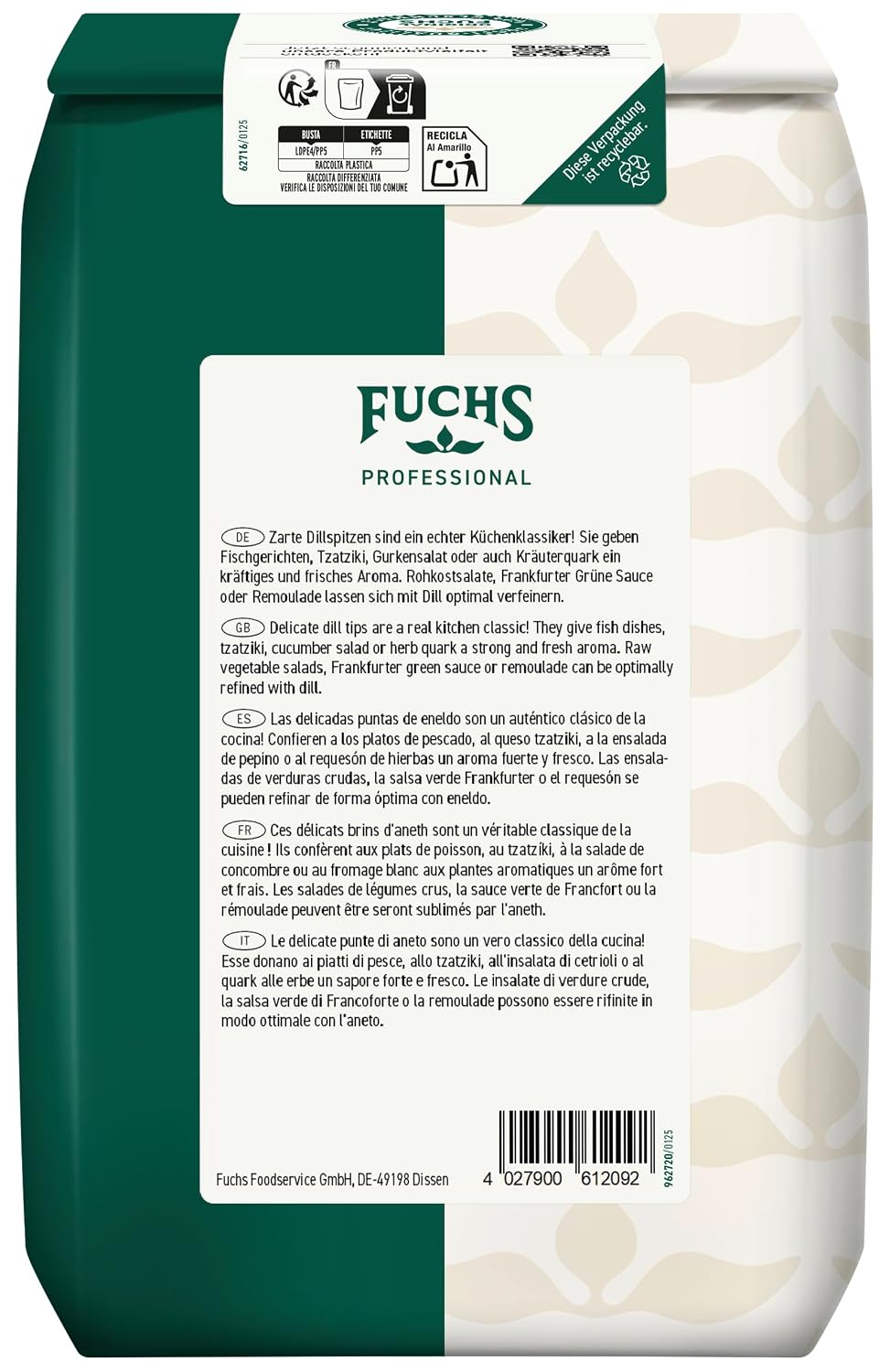 Detalle de Fuchs Professional Dillspitzen – Profi-Qualität für Großverbraucher (0,3 kg im recyclebaren Beutel)