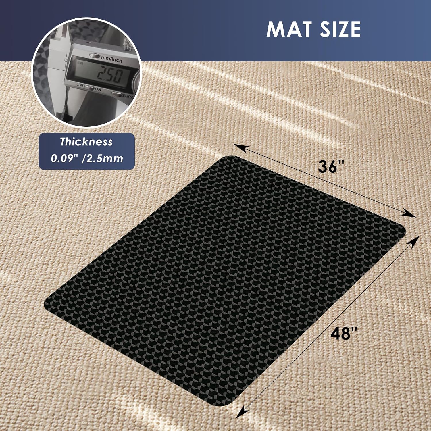 Thumbnail 6 de Vicwe 48 x 36-Inch PVC Office Chair Mat for Low-Pile Carpet with Studs