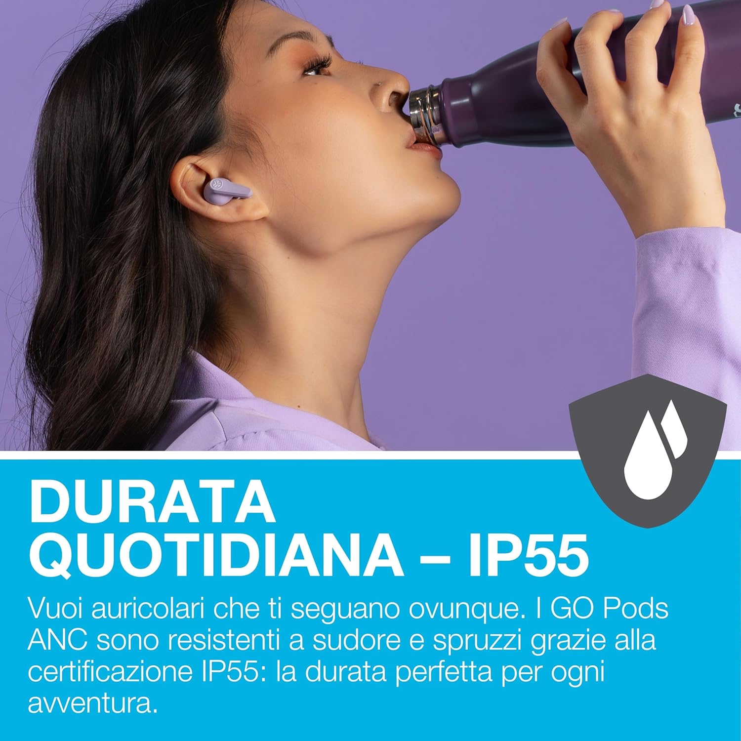Thumbnail 5 de JLab Go Pods ANC: Auricolari Bluetooth con ANC ibrida, 26h di autonomia e IP55 (Lilla)