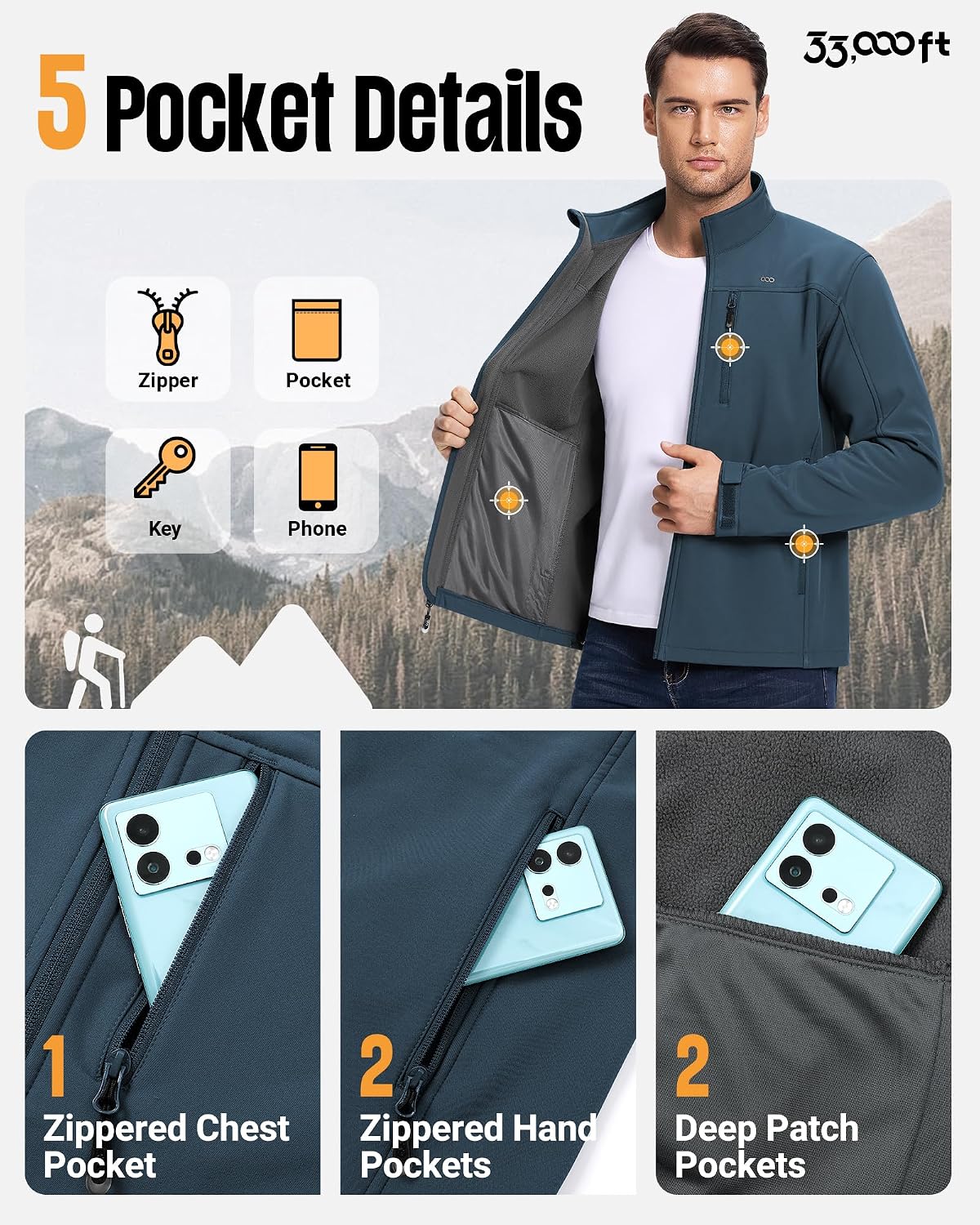 Thumbnail 3 de 33,000ft Softshelljacke Herren Wasserdichte Übergangsjacke