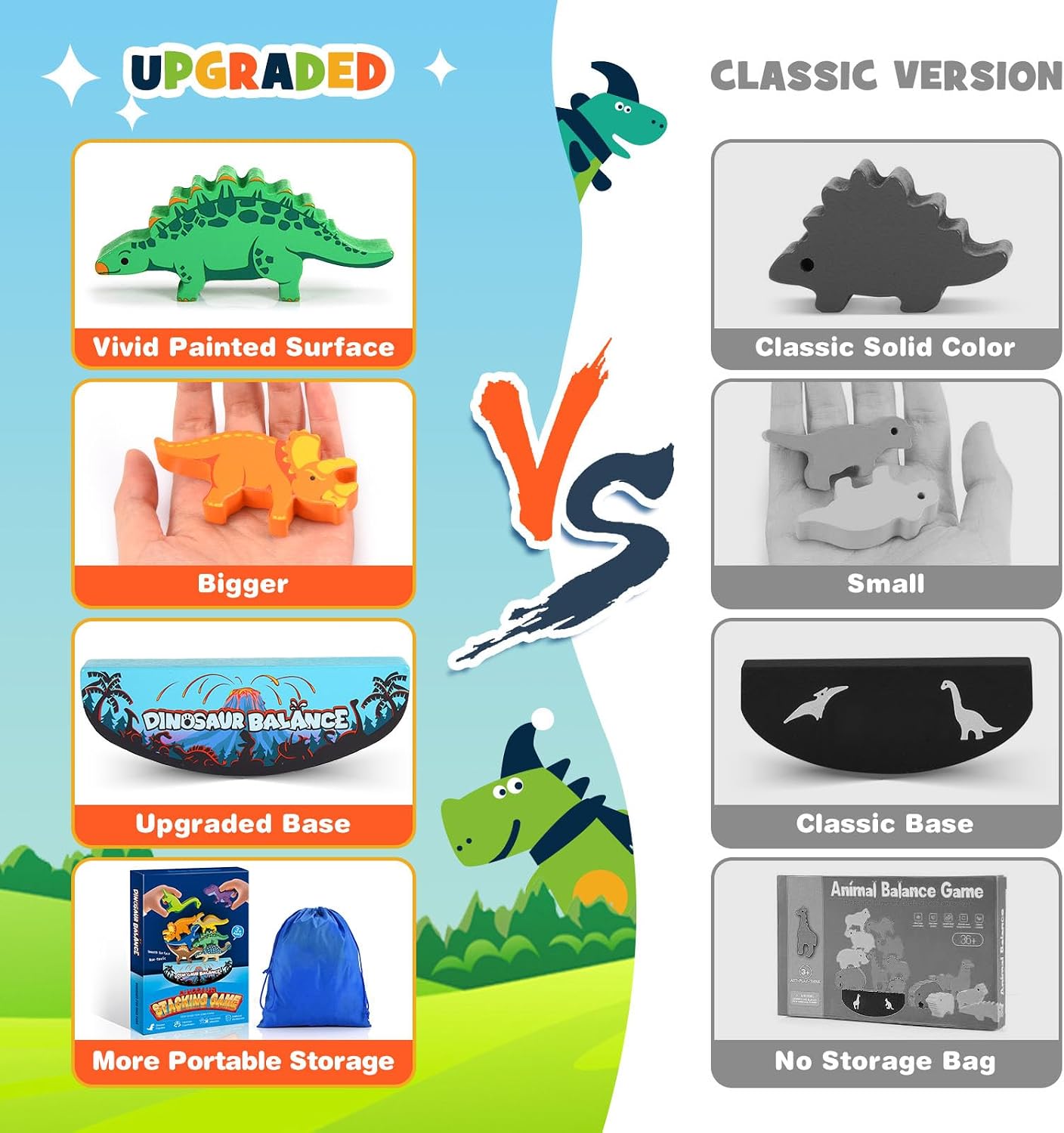 Detalle 2 de IPOURUP WJ12104 Wooden Dinosaur Stacking Toy with 10 Blocks and Storage Bag