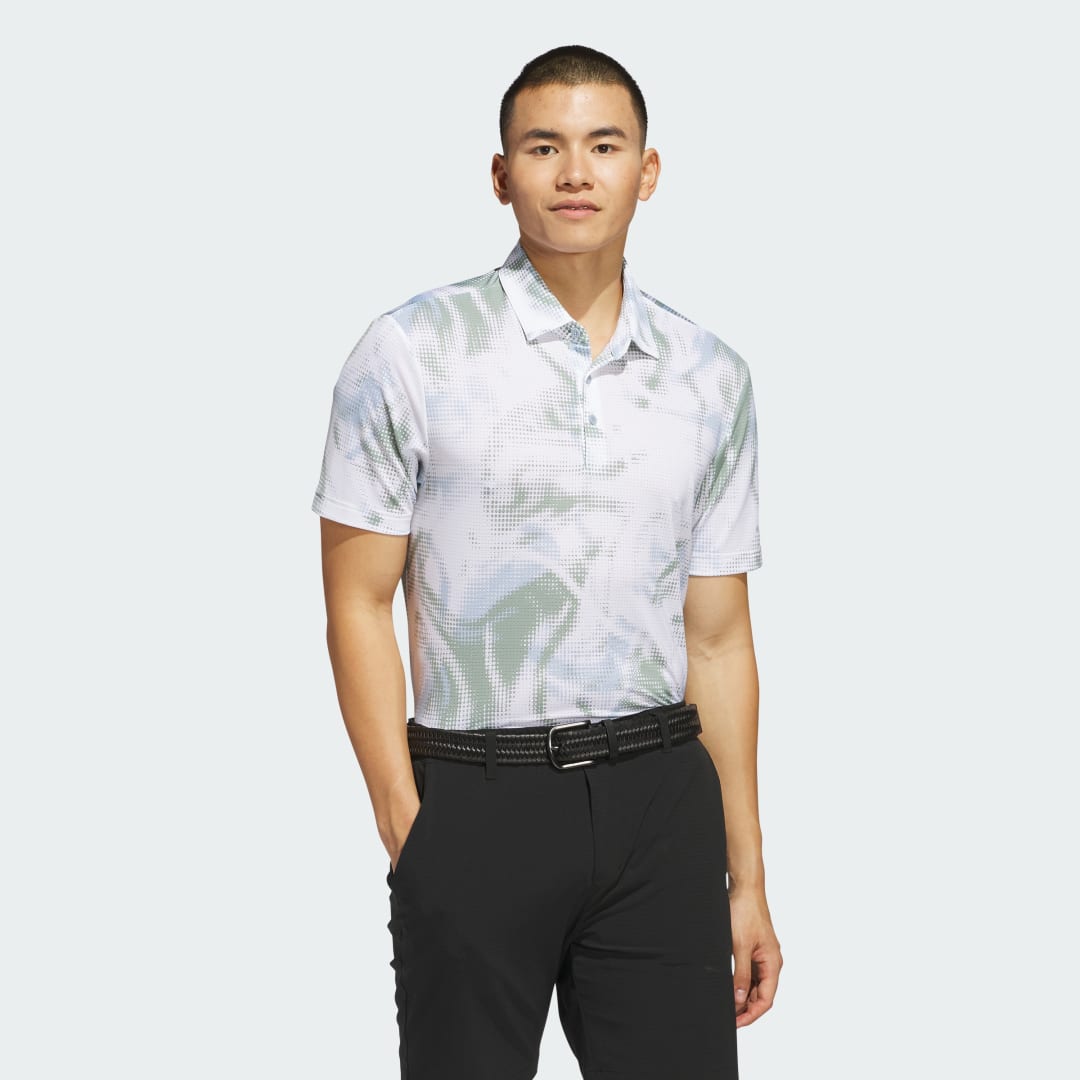 Detalle de Polo Ultimate365 Printed Mesh de Adidas – Blanco
