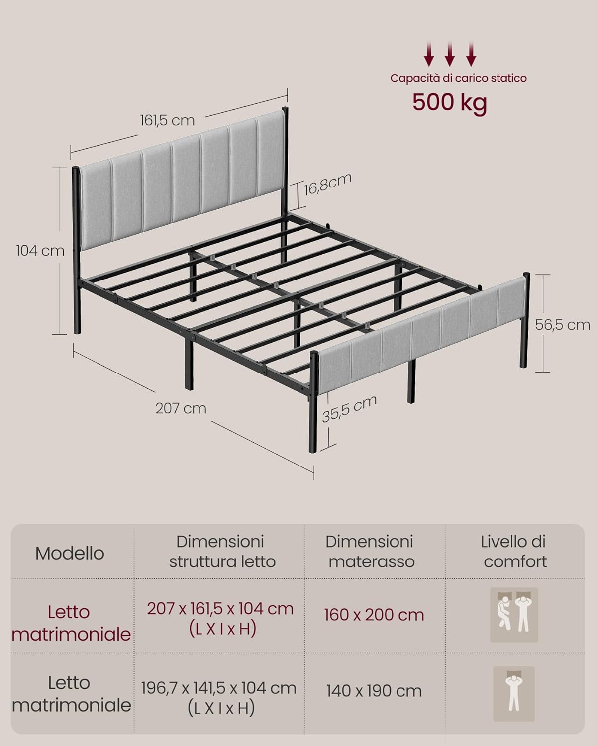Thumbnail 1 de VASAGLE RMB975G01 Struttura Letto 160x200