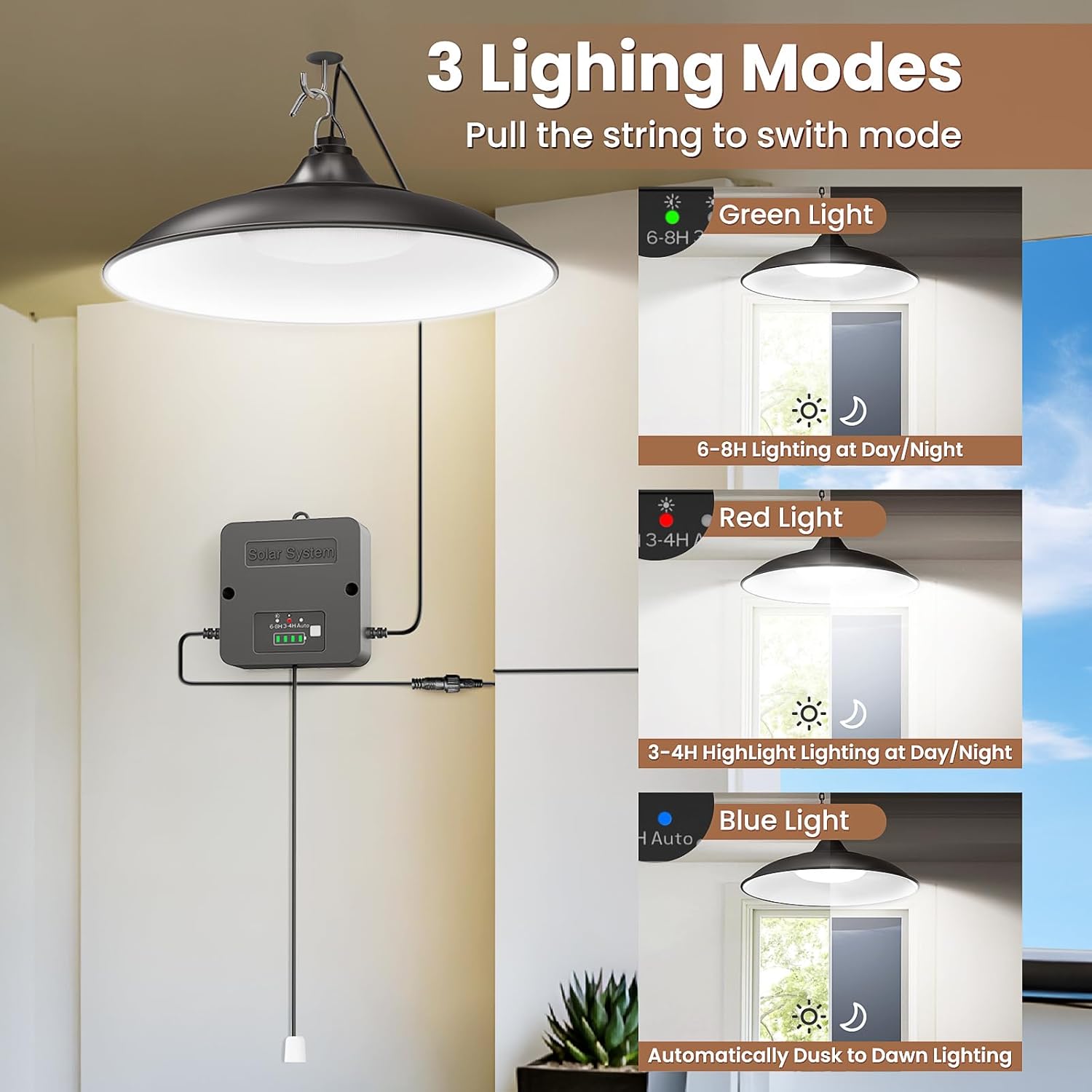Thumbnail 4 de APILAB DP048AB Solar Shed Light, 2-Pack, 2000LM, 6500K, Pull-String Control