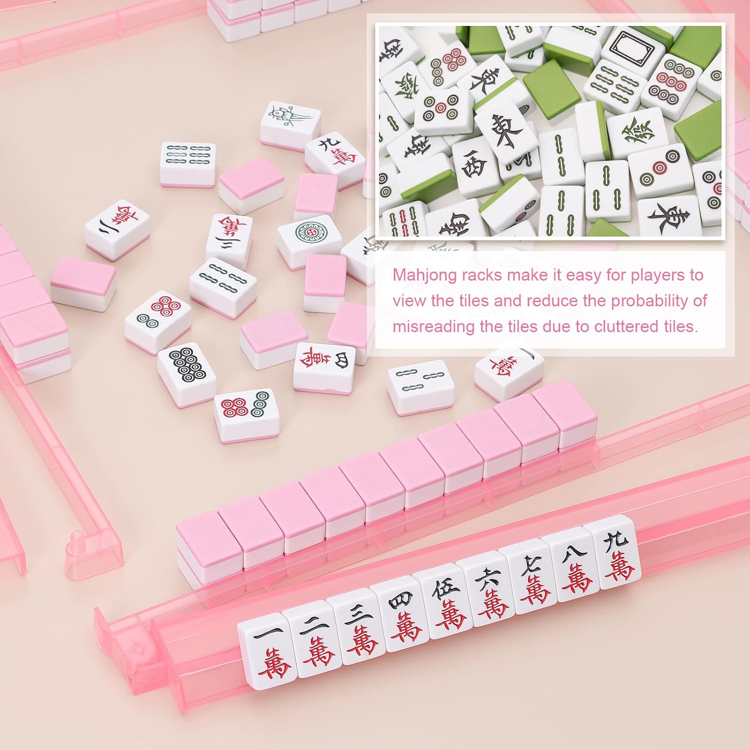 Detalle de Niflirt Mahjong Racks with Pushers 4PCS Set: Clear Acrylic Tile Holders for American Mahjong