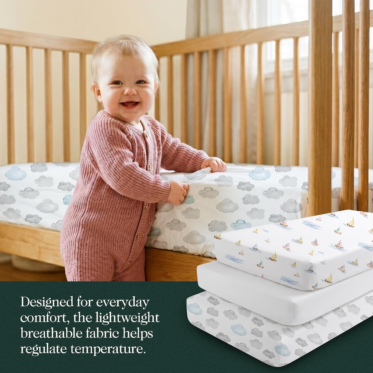 Detalle 1 de THE LINEN COMPANY NEW YORK CFS3 Organic Cotton Crib Sheets, 3-Pack, Watercolour Print