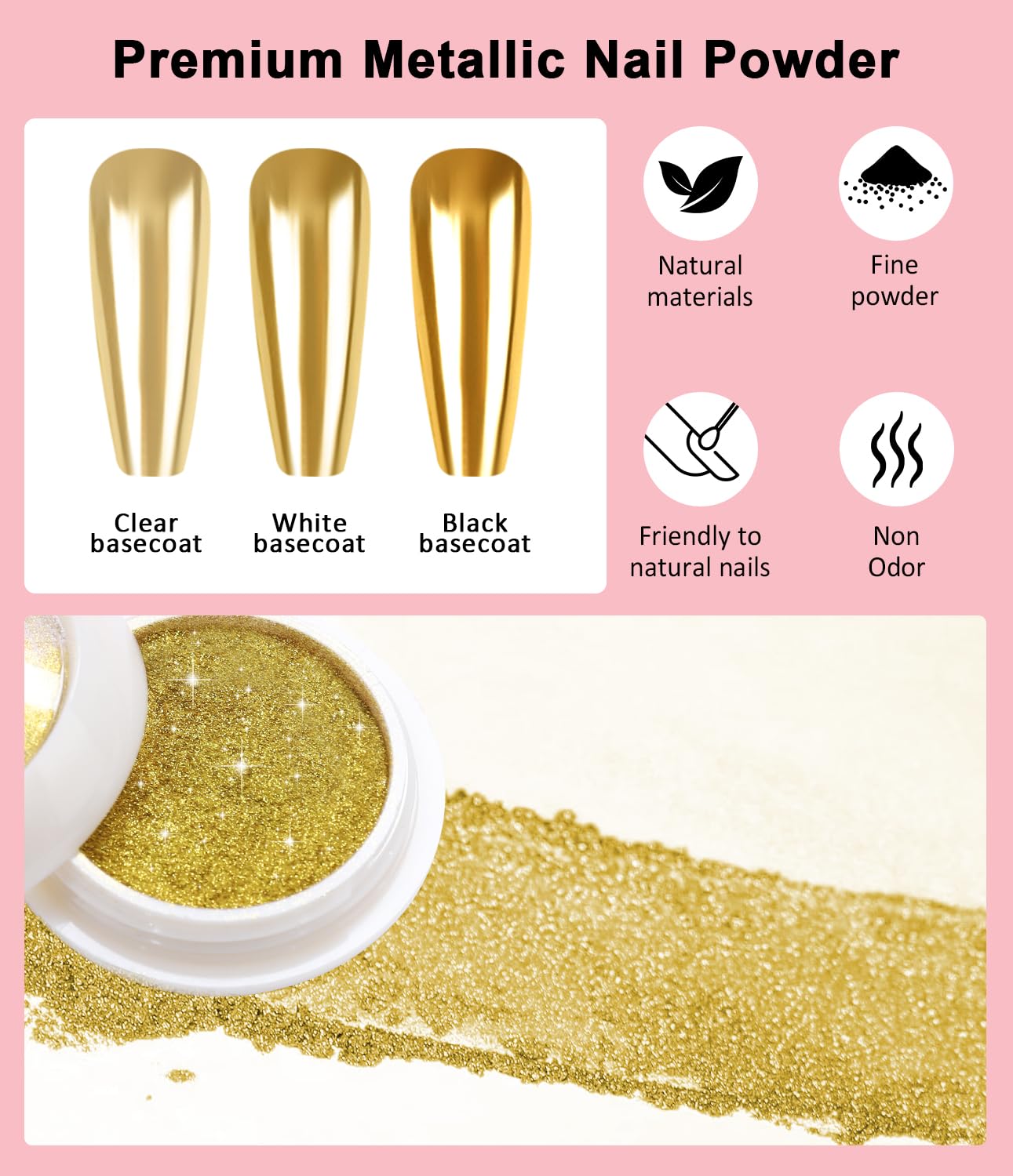 Thumbnail 5 de BISHENGYF Multifunktions 3D Nail Gel (No Wipe) & Laser Pink Chrome Pulver Set – 15 g mit 6x Chrome Nail Powder