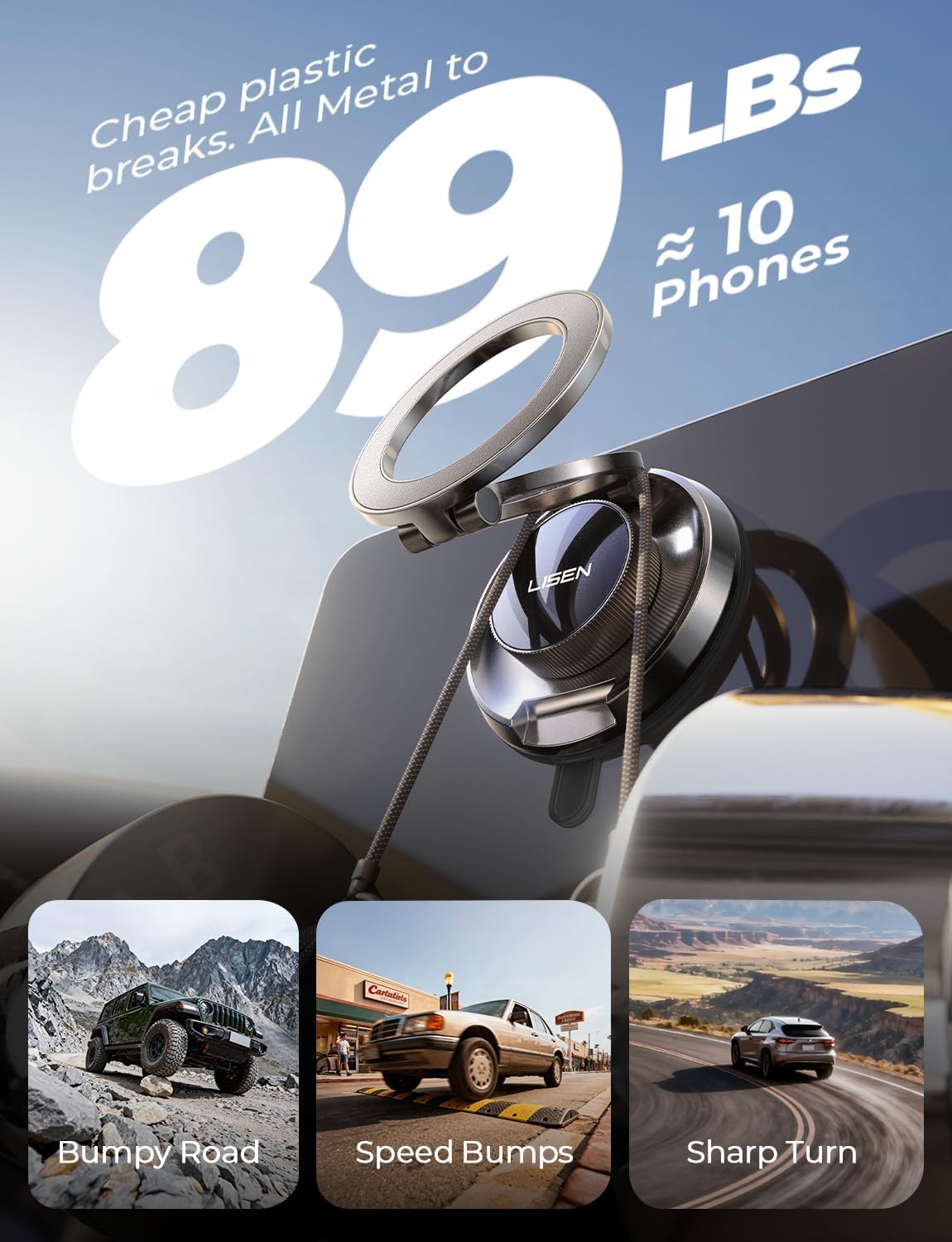 Thumbnail 3 de LISEN MagSafe Car Mount for iPhone (All-Metal, 720° Adjustable) – Vacuum Stand with Nano Gel