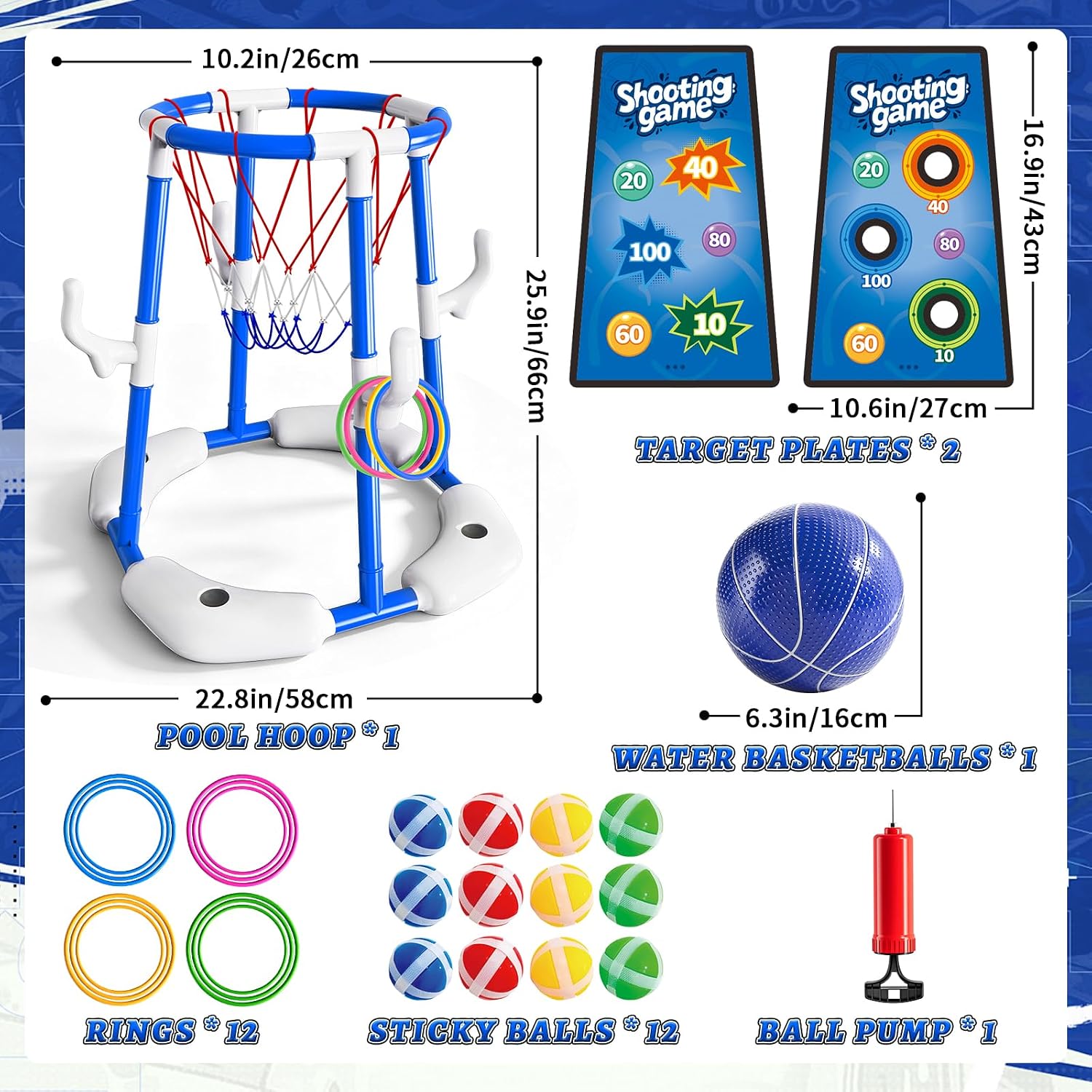 Detalle de Sitodier Pool Basketball Hoop: 4-in-1 Floating Pool Game for Kids and Families