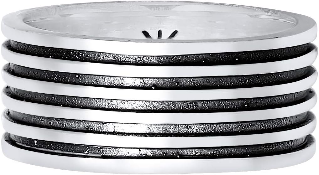 Thumbnail 1 de Kuzzoi Herrenring oxidiert – massiver Bandring in 925 Sterling Silber mit Rillenstruktur (10 mm), Ringgröße 60–66