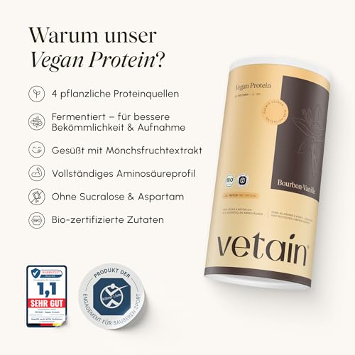 Detalle de VETAIN Veganes Proteinpulver Vanille – 21 g Eiweiß pro Portion, 100% Bio & fermentiert