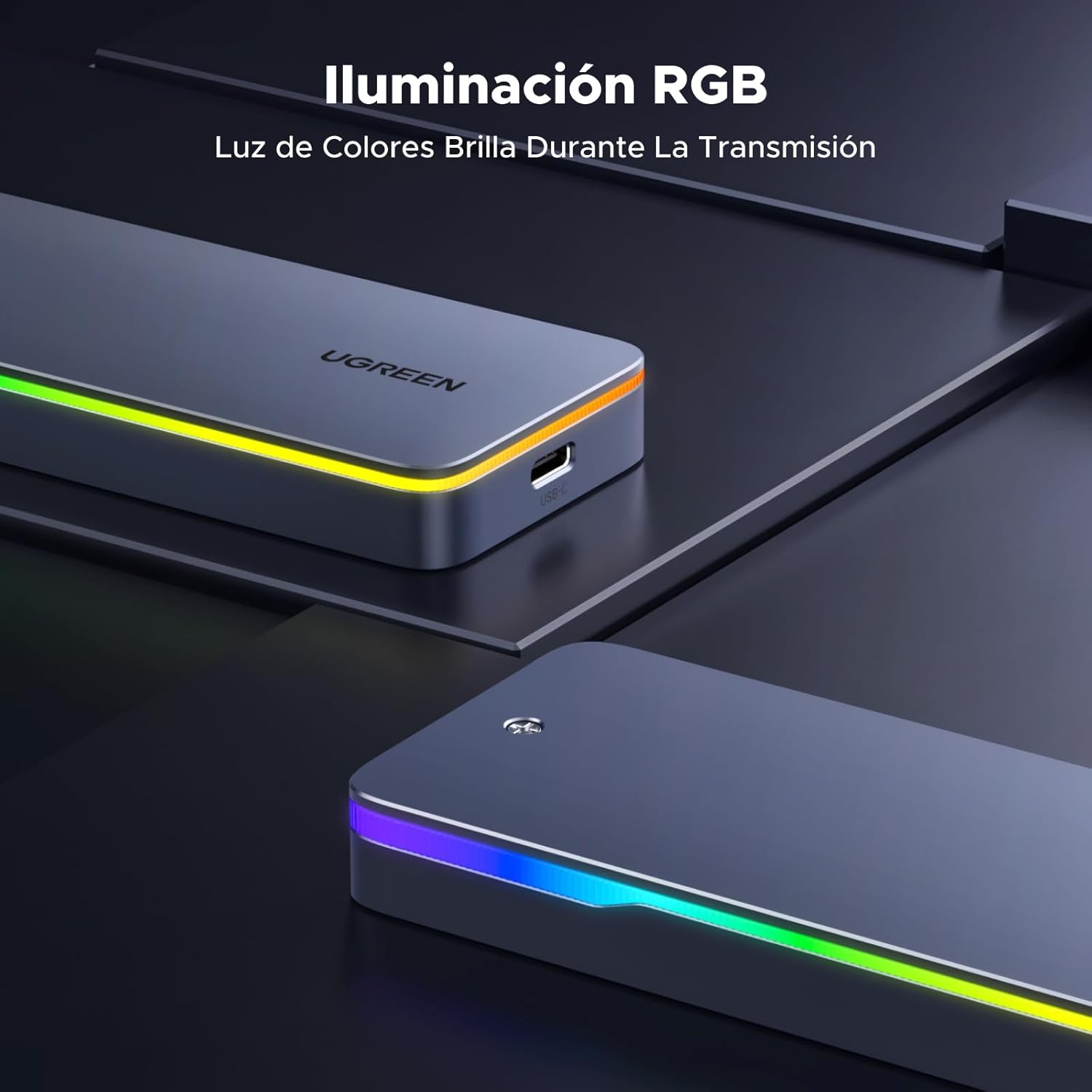 Detalle 1 de UGREEN Carcasa SSD NVMe M.2 RGB 20Gbps USB 3.2
