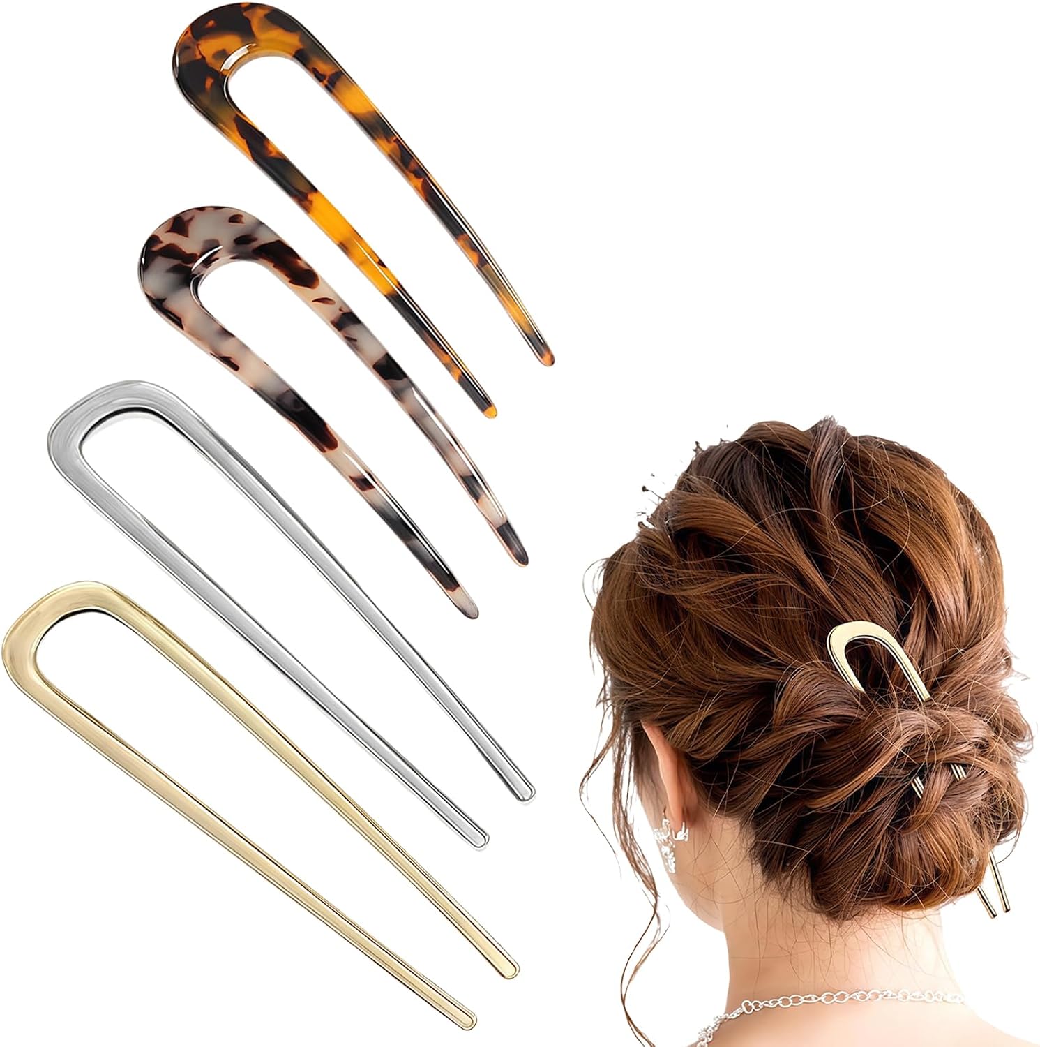 Aucuu 4 pezzi Forcine per Capelli – Set di mollette a forma U per acconciature eleganti