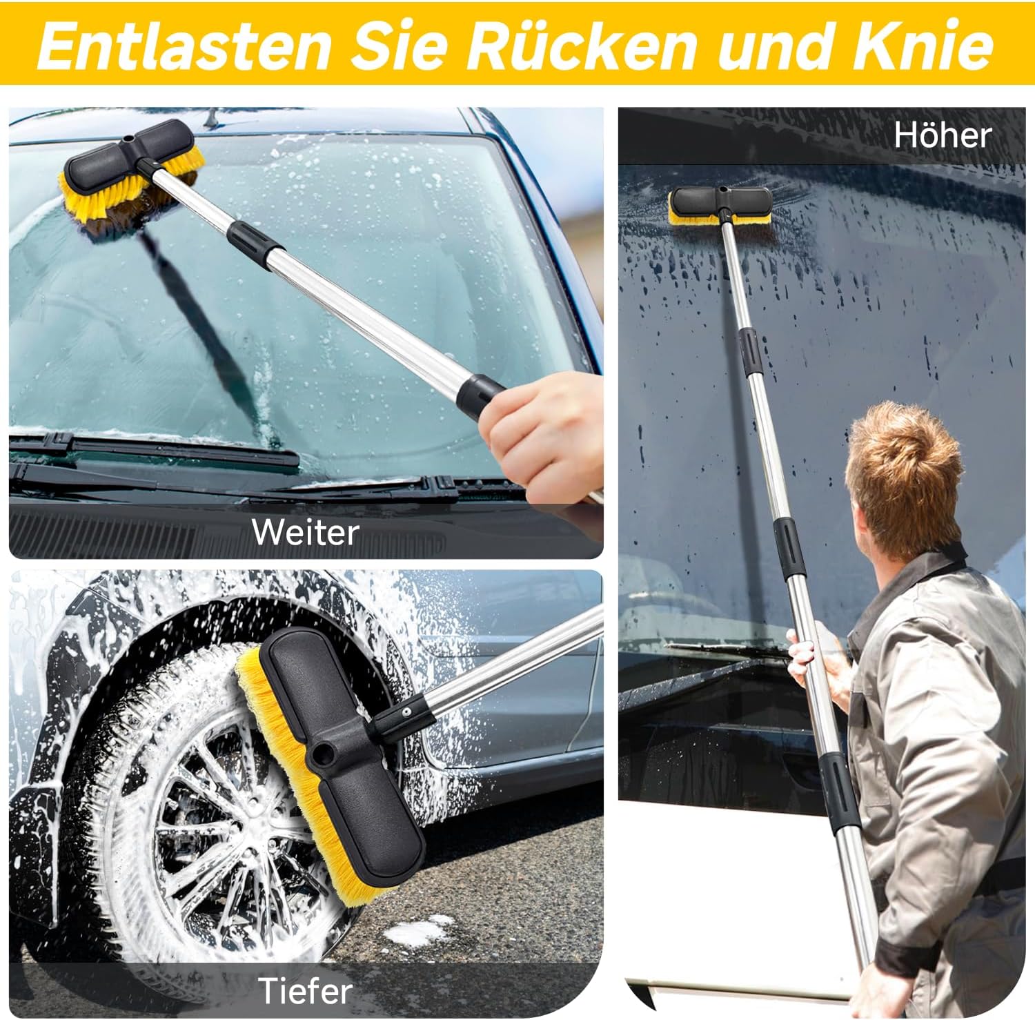 Thumbnail 5 de Autowaschbürste mit Verlängerungsstange (151 cm) und 25 cm weiche Borsten – gelb