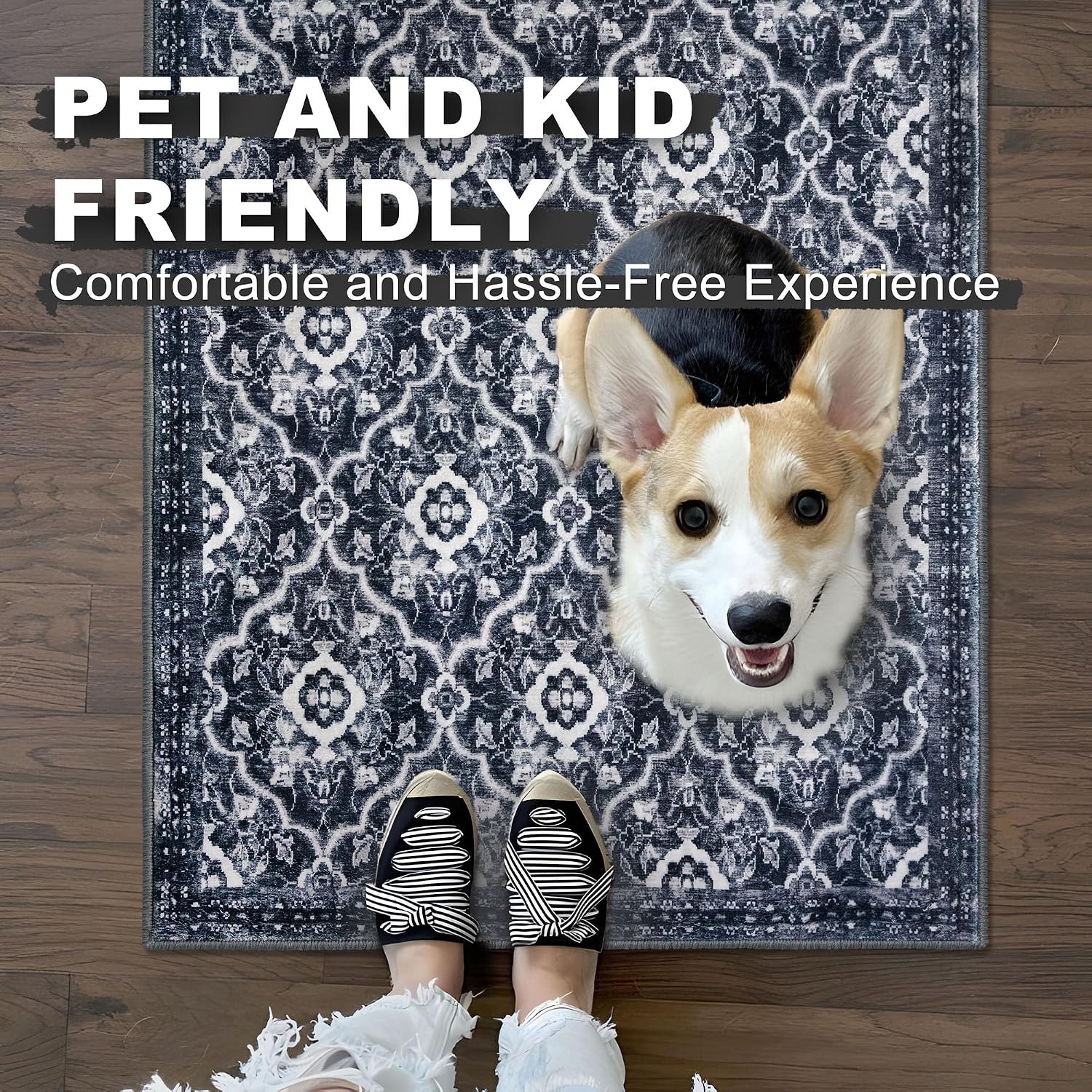 Detalle de KILOCOCO 2' x 8' Washable Runner Rug, Moroccan Trellis, TPE Non-Slip Backing