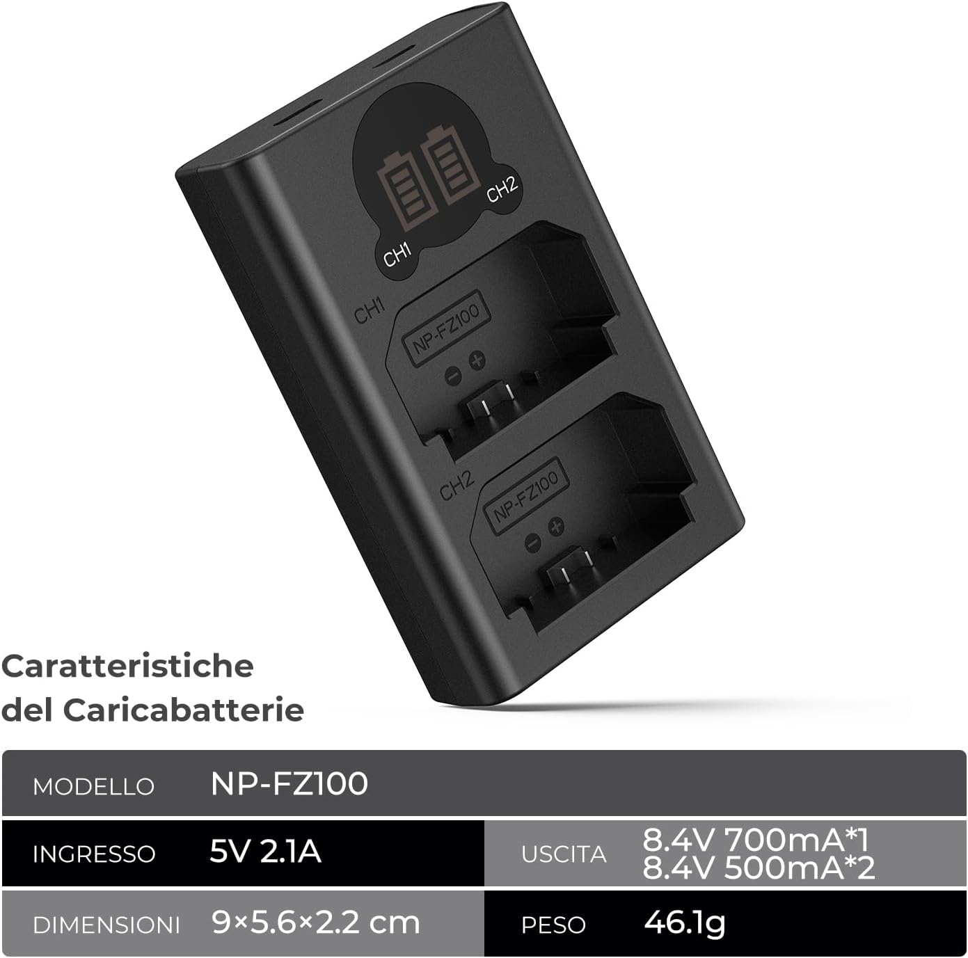 Thumbnail 6 de K&F CONCEPT Caricabatterie NP-FZ100 doppio slot 700mA