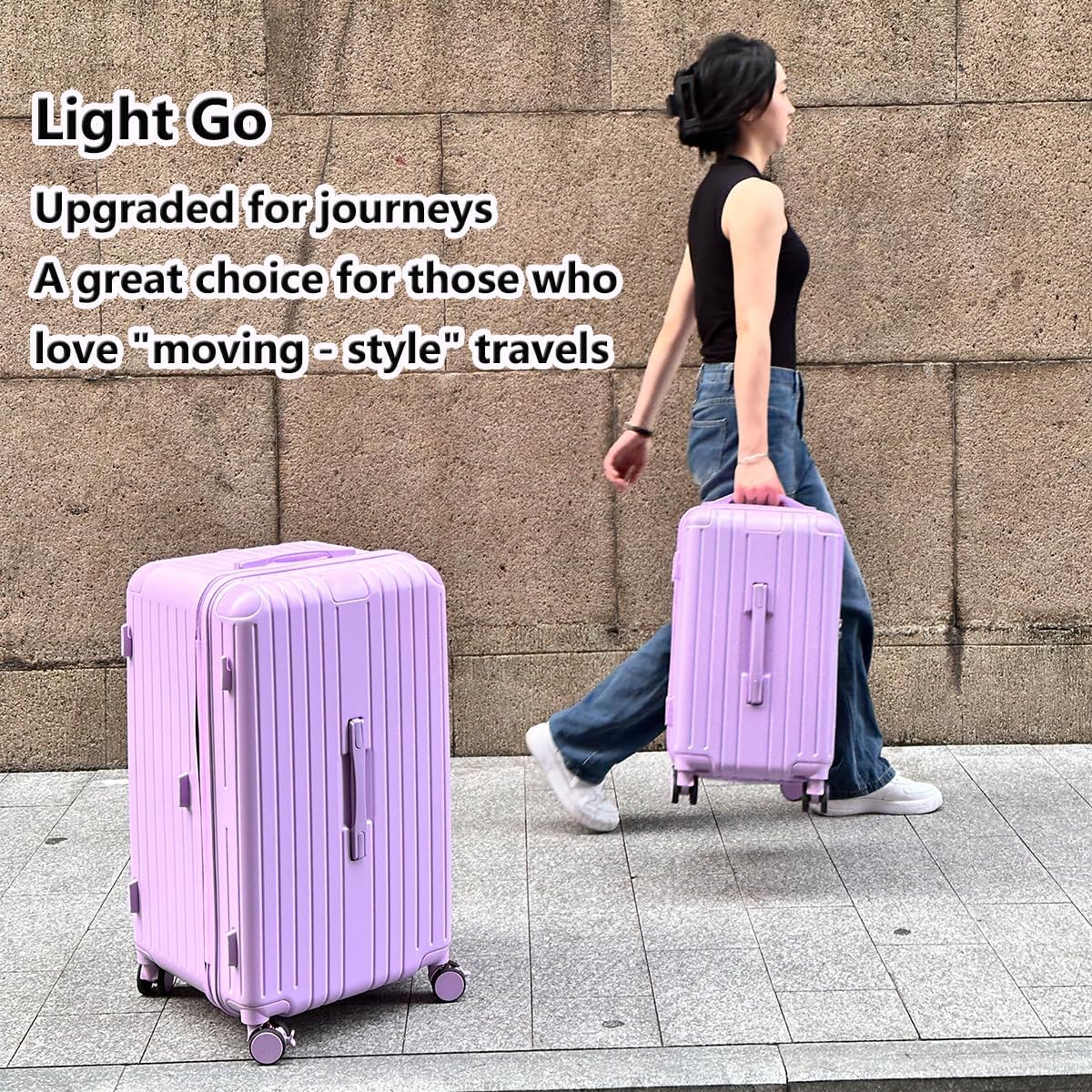Detalle de LIGHTGO Großraum-Koffer 23 kg – 27 Zoll Violet (3-stufiger Teleskopgriff, 100% PC, Stoßfester Eckenschutz)