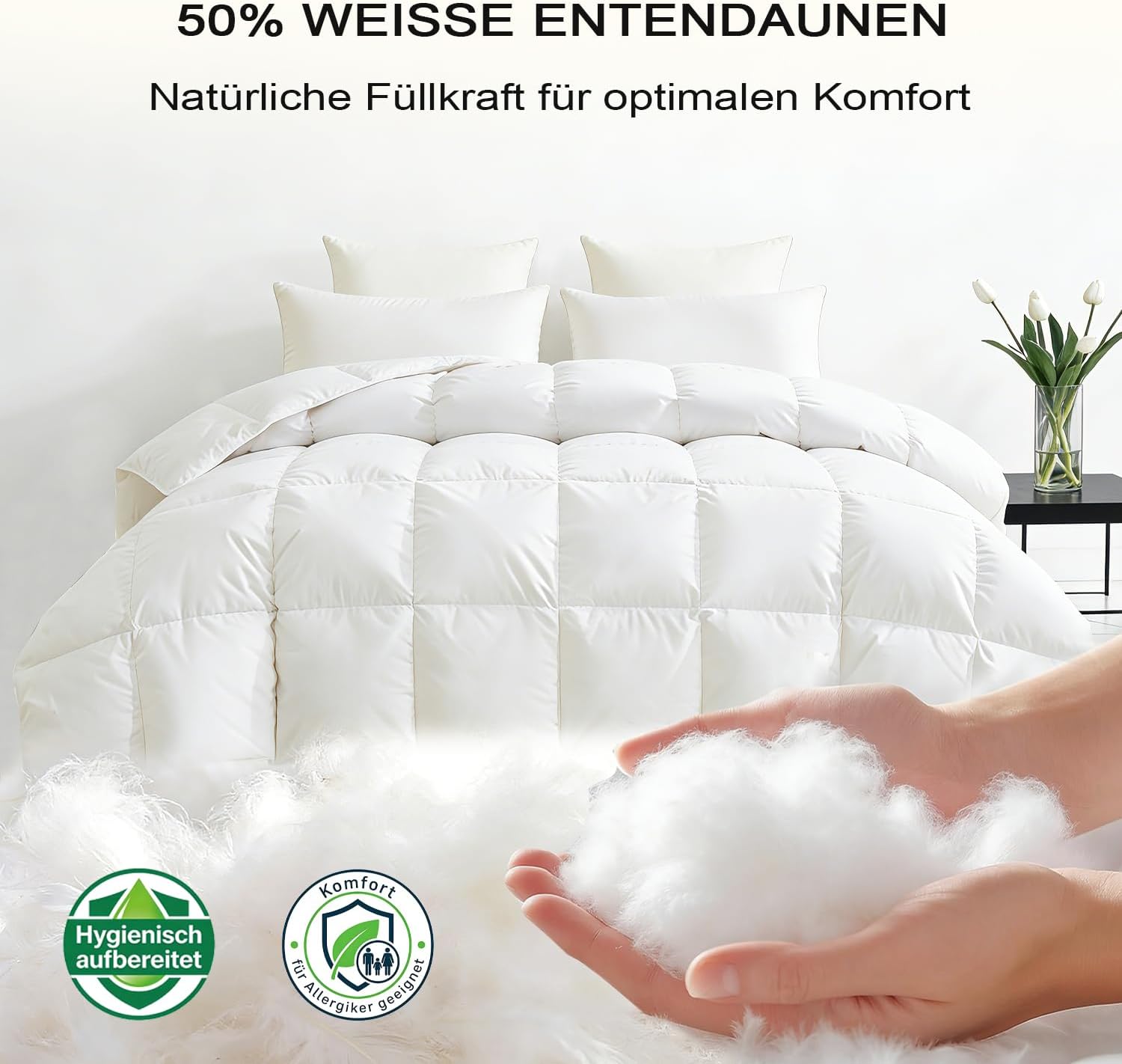 Thumbnail 1 de Winterbettdecke 155x220 Daunendecke extra warm – 1.500 g Füllgewicht, Wärmeklasse 5, RDS-zertifiziert (weiß)