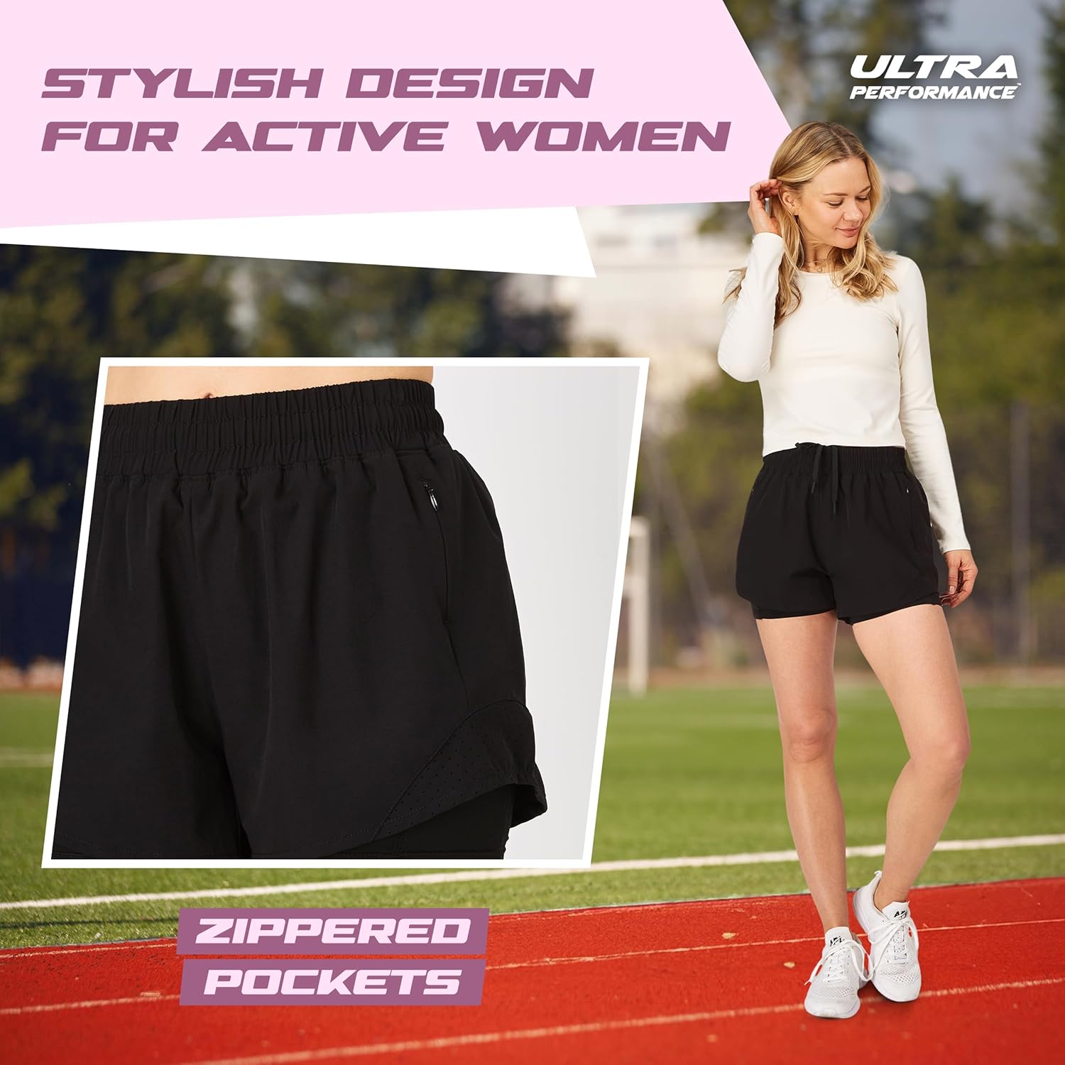 Thumbnail 3 de Ultra Performance Women's Running Gym Shorts (2-Pack) with Inner Compression and Built-In Phone Pocket